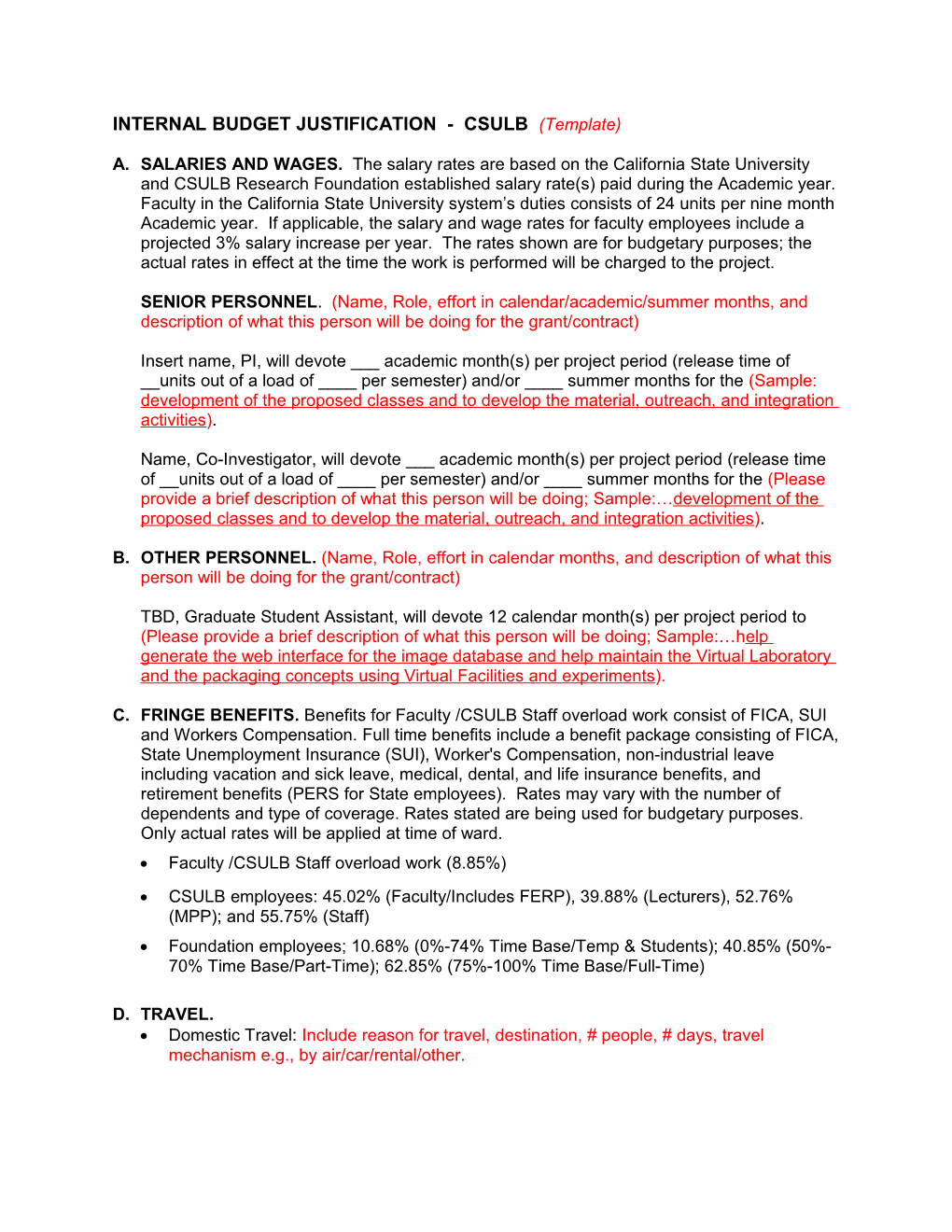 INTERNAL BUDGET JUSTIFICATION - CSULB (Template)