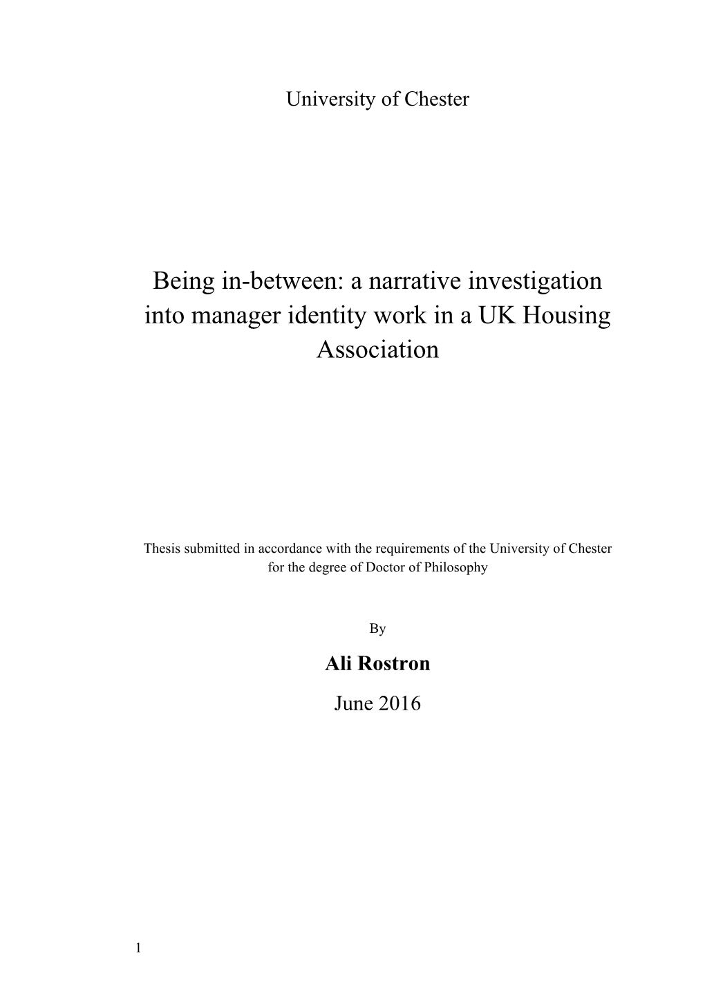 Being In-Between: a Narrative Investigation Into Manager Identity Work in a UK Housing