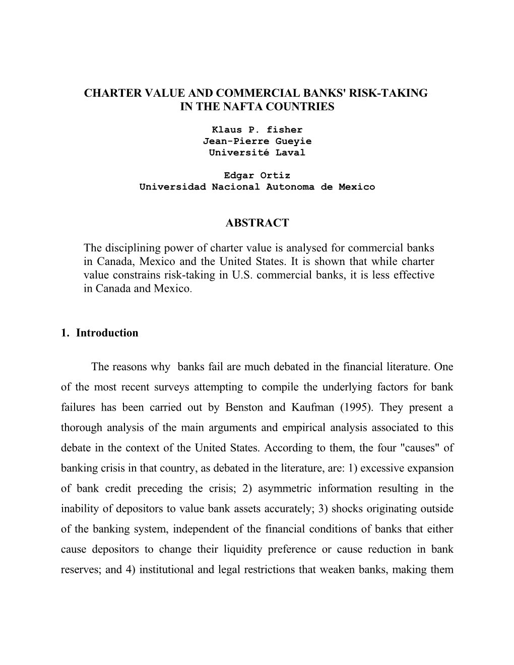 Charter Value and Commercial Banks' Risk-Taking in the Nafta Countries: Canada, Mexico