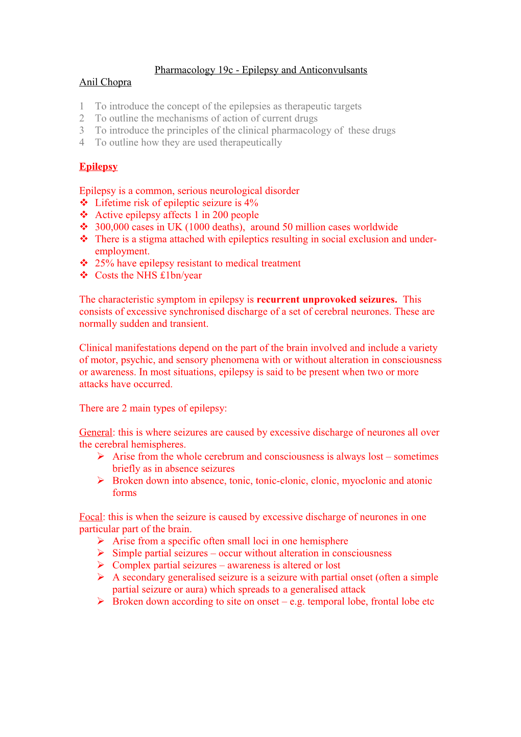 Pharmacology 19C - Epilepsy and Anticonvulsants