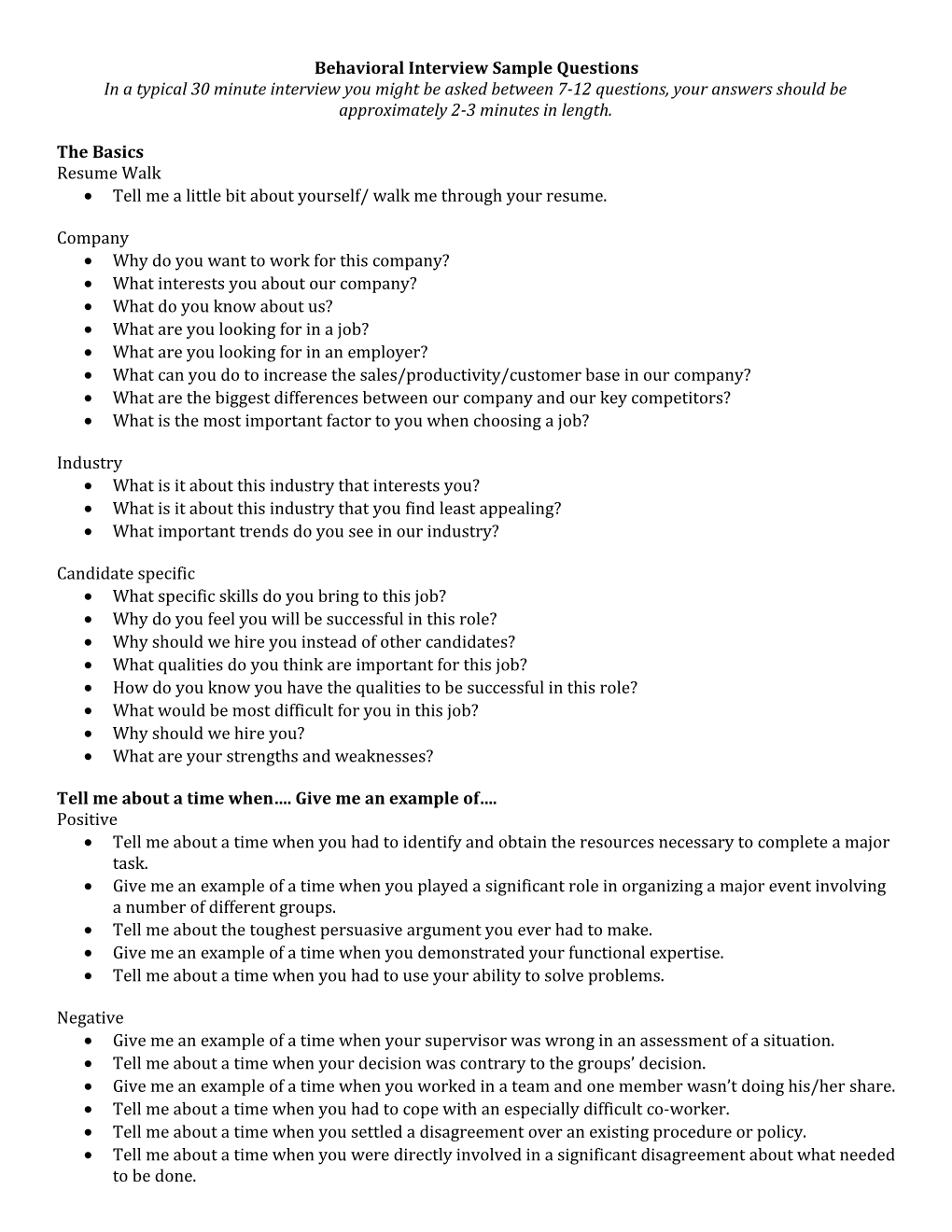 Behavioral Interview Sample Questions