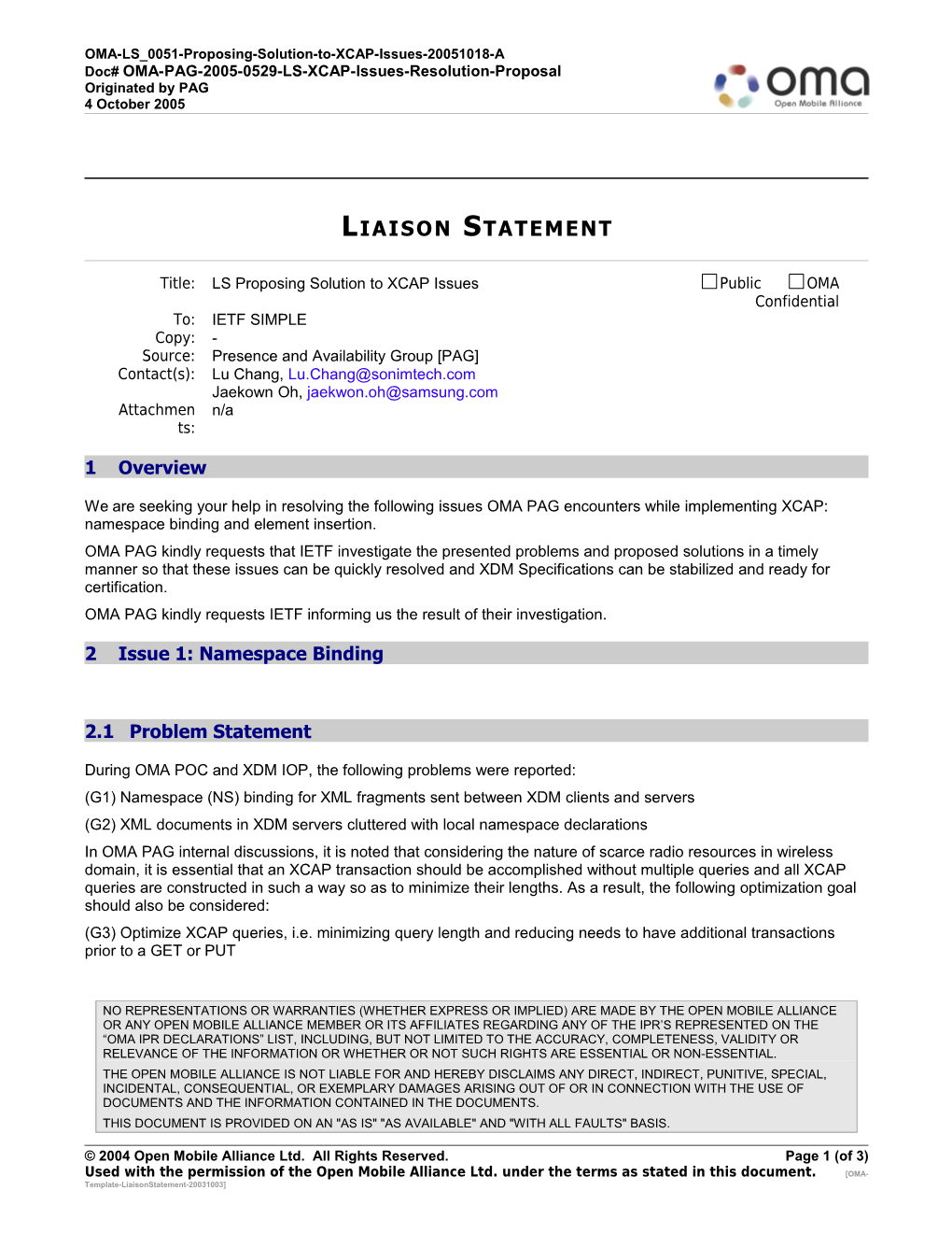 OMA-LS 0051-Proposing-Solution-To-XCAP-Issues-20051018-A