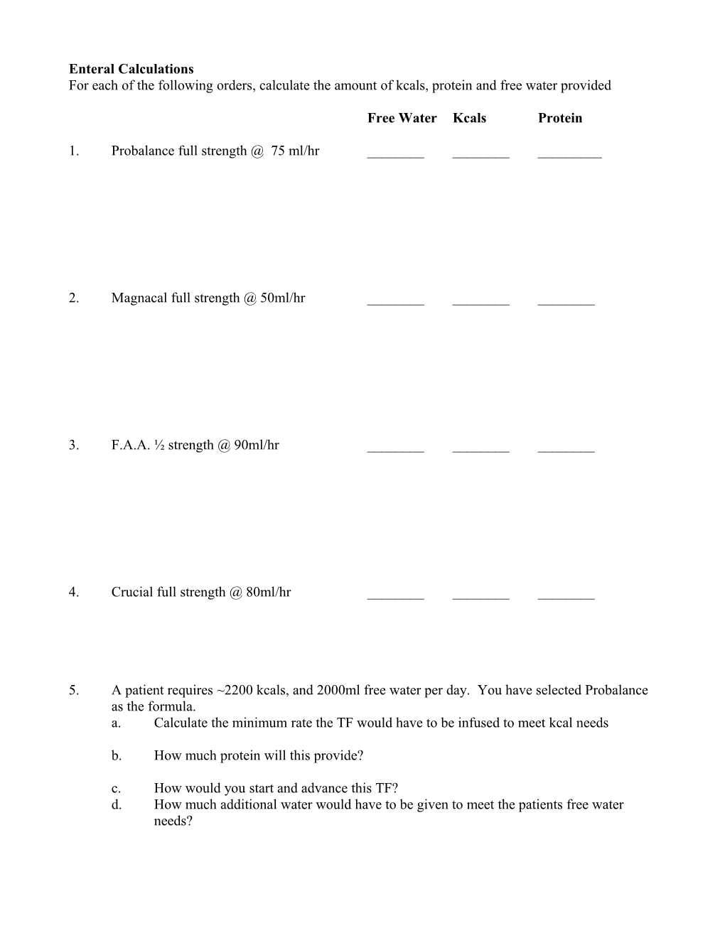 Enteral Calculations