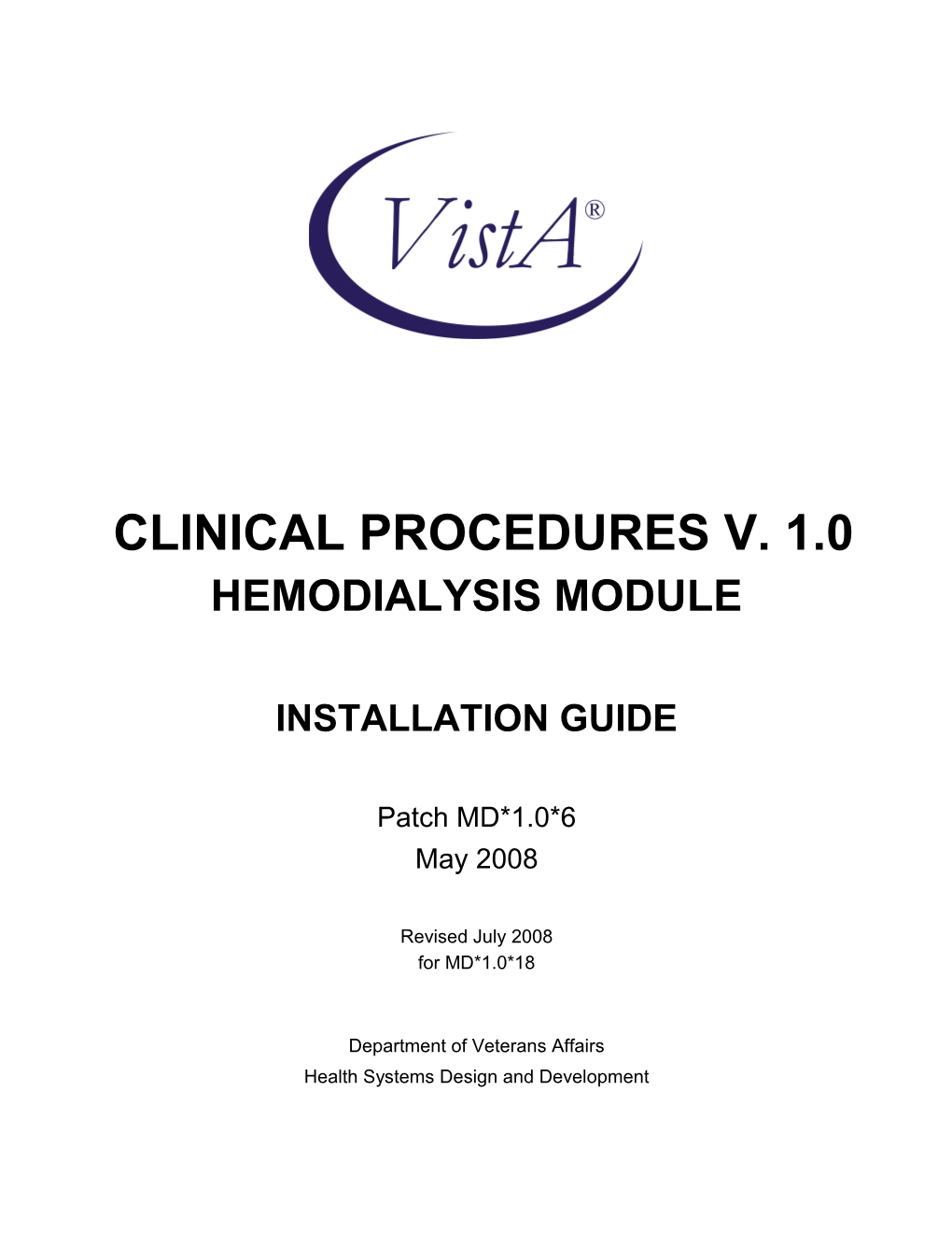 Hemodialysis V. 1.0 Installation Guide