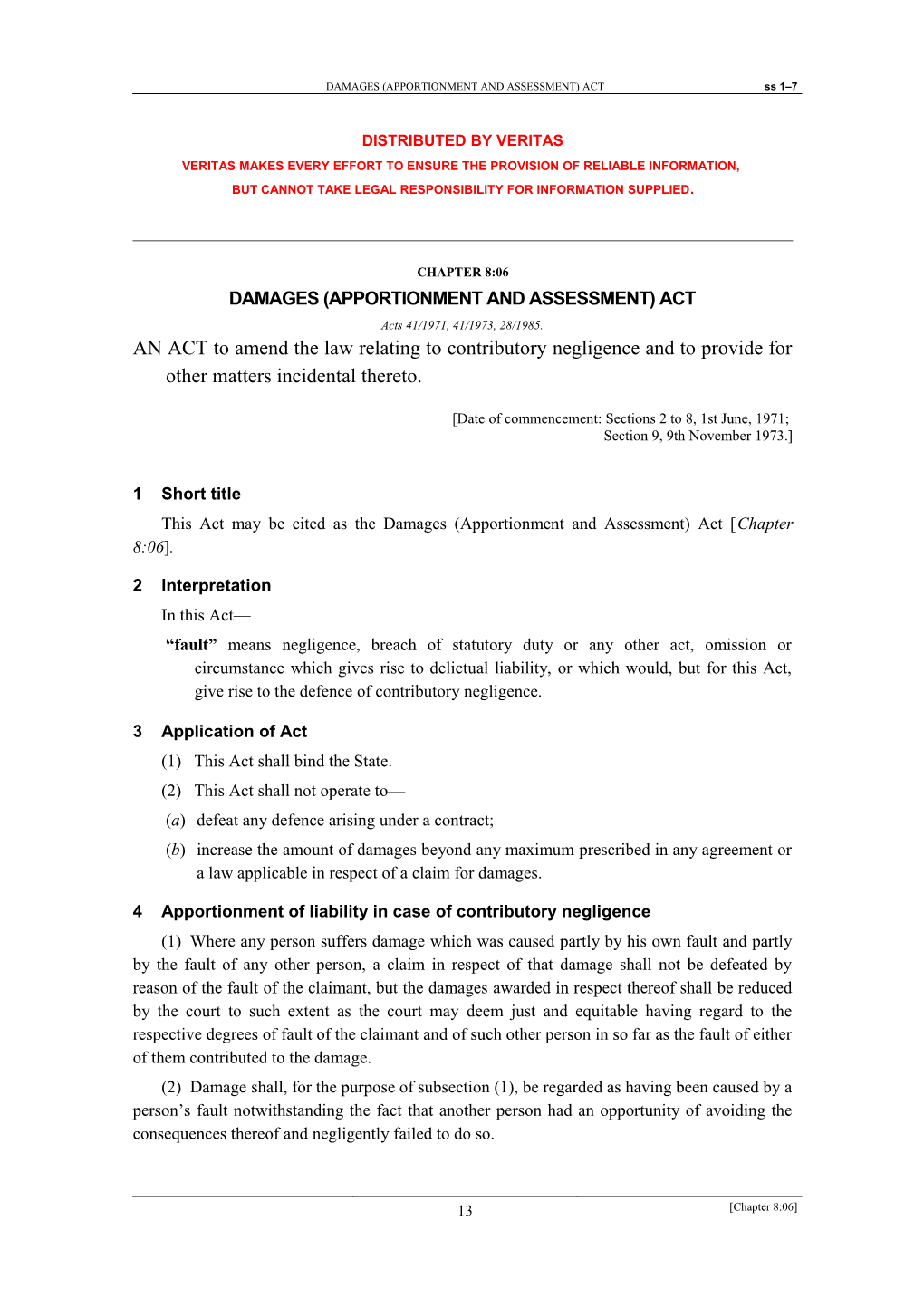 Damages (Apportionment and Assessment) Act