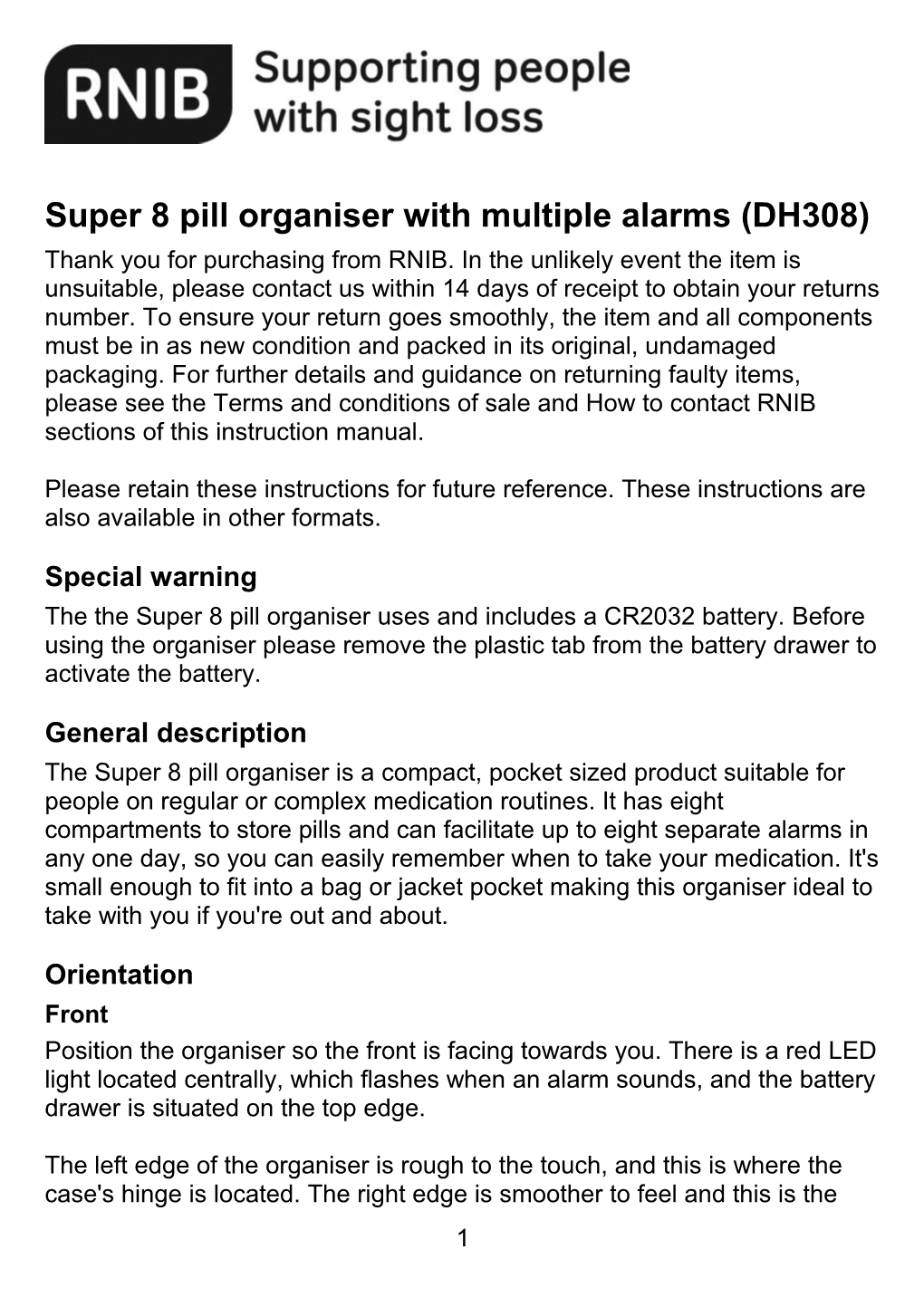 Super 8 Pill Organiser with Multiple Alarms (DH308)