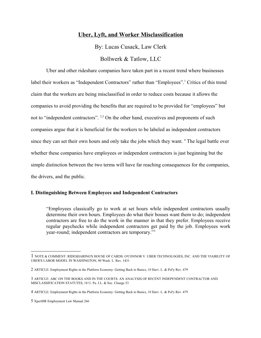 Uber, Lyft, and Worker Misclassification