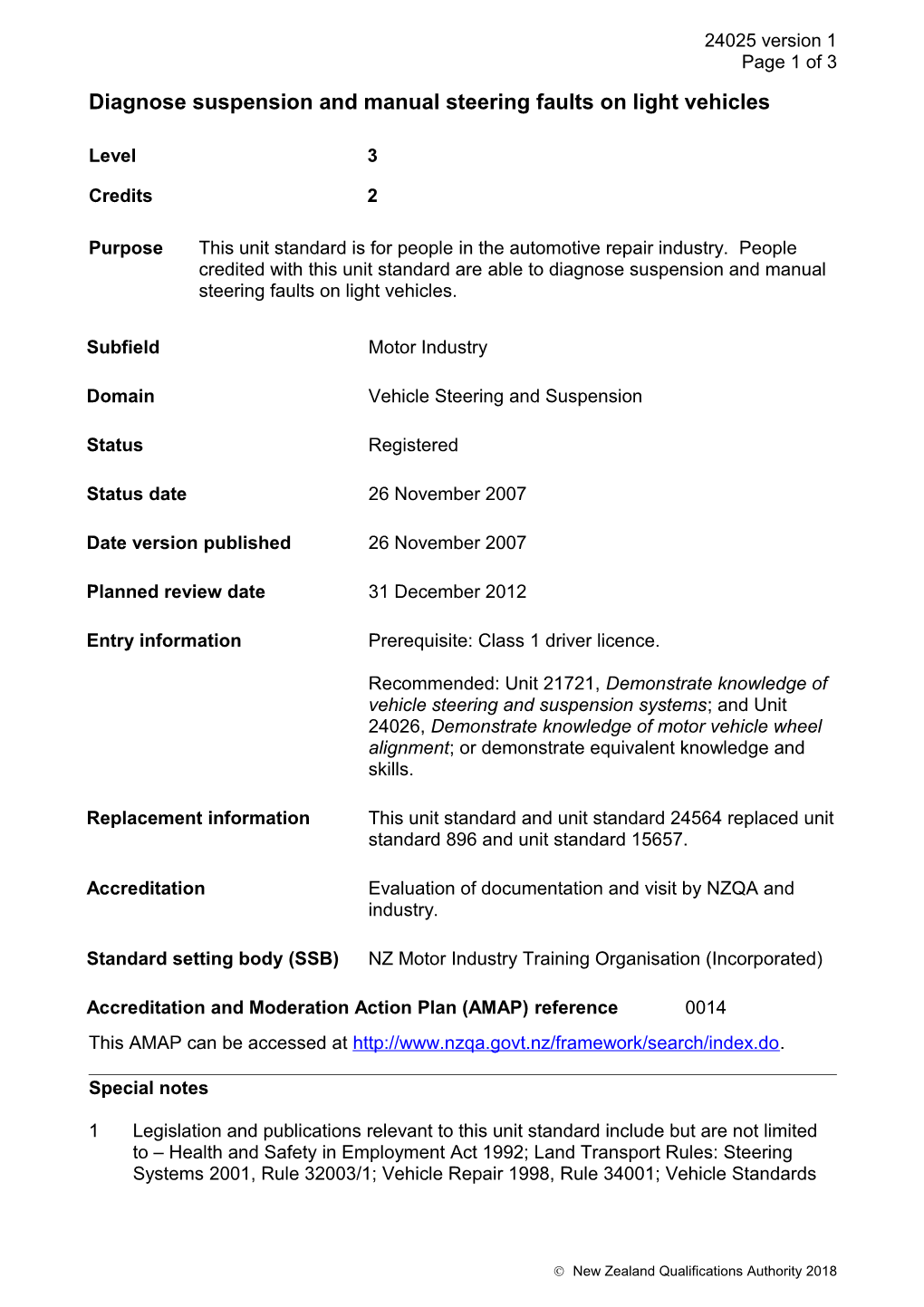 24025 Diagnose Suspension and Manual Steering Faults on Light Vehicles