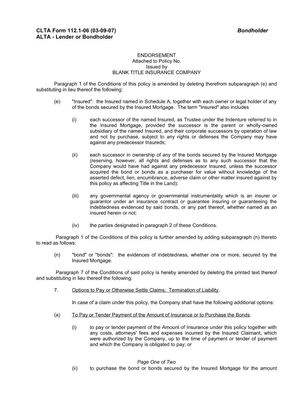 CLTA Form 112.1-06 (03-09-07) Bondholder