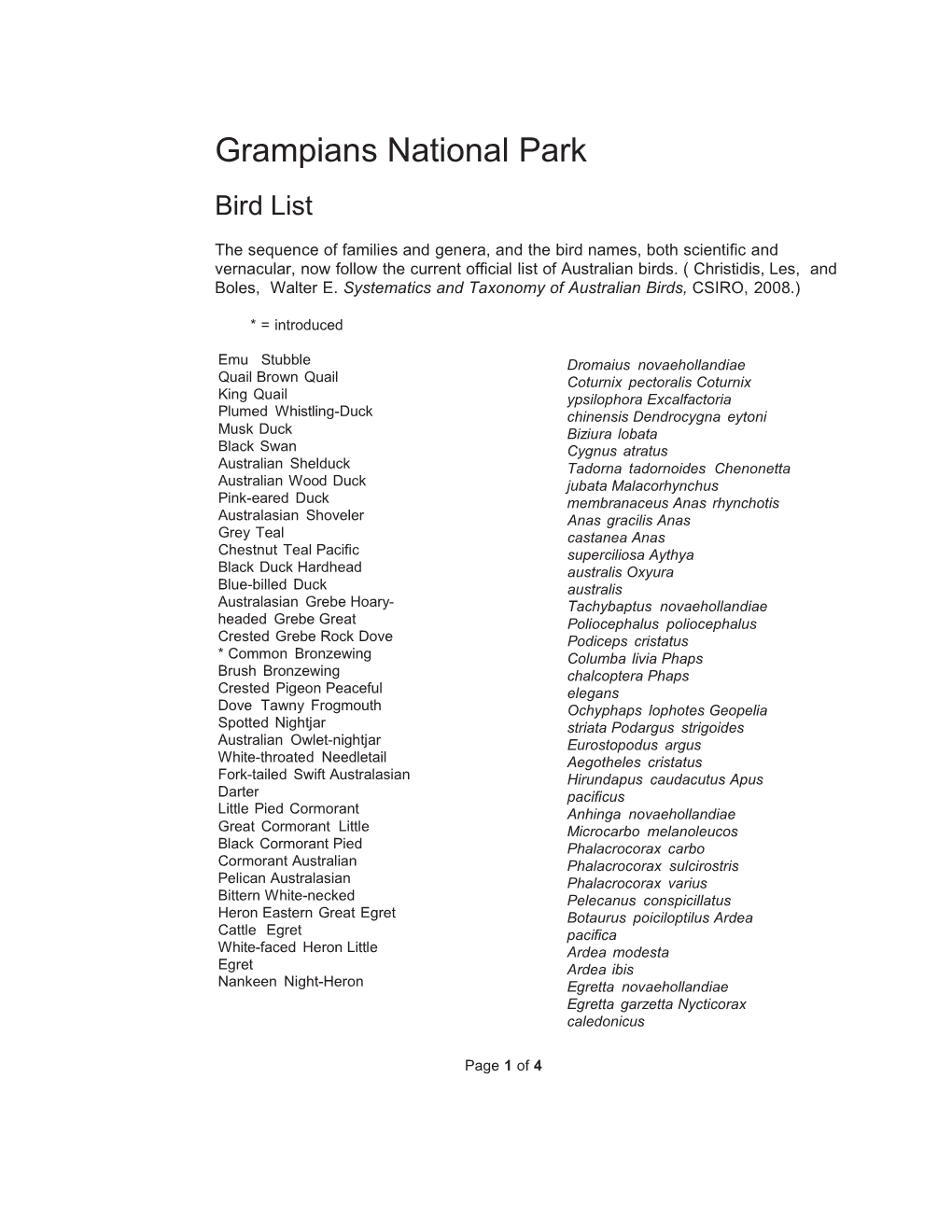 Gramps Bird List