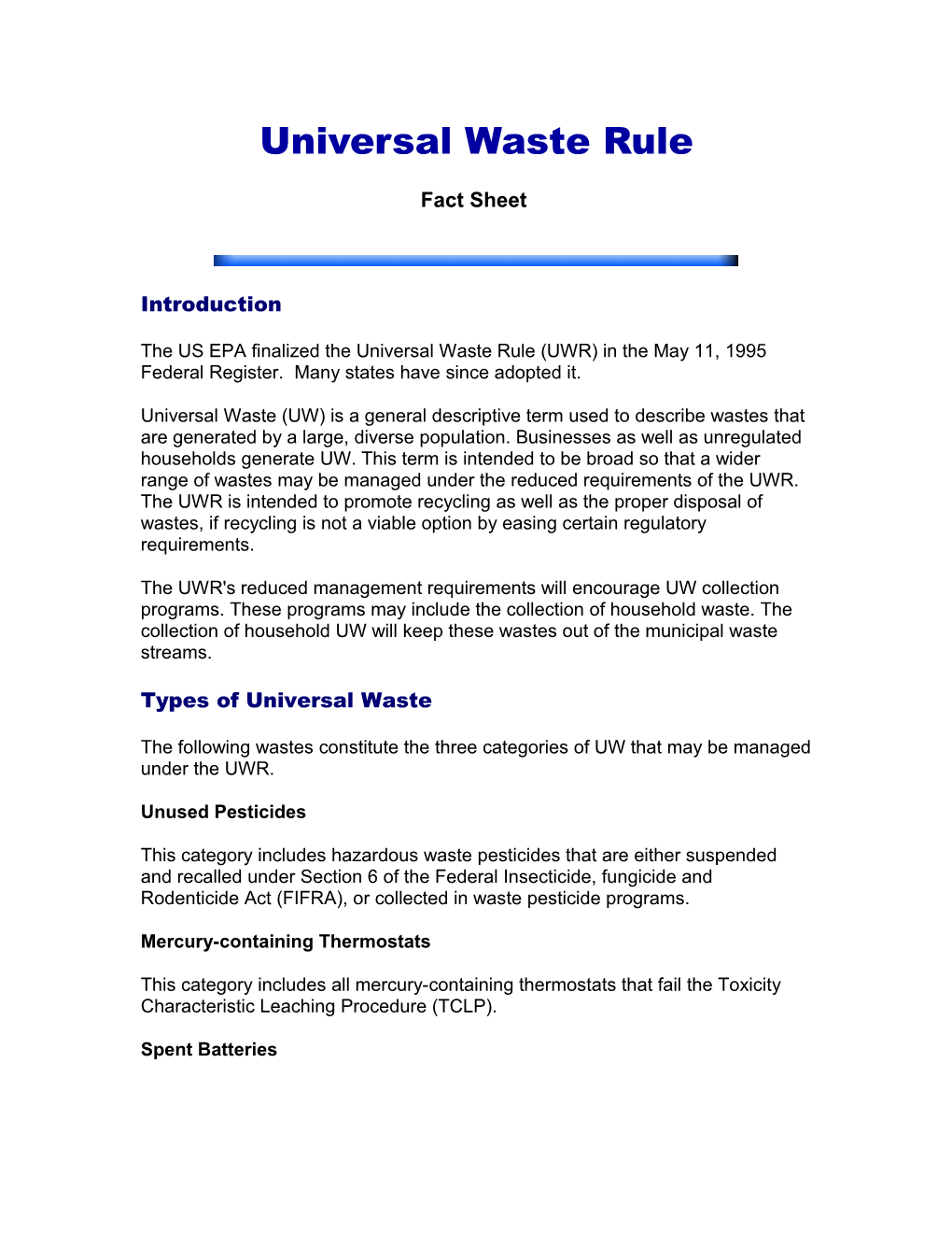 Universal Waste Rule