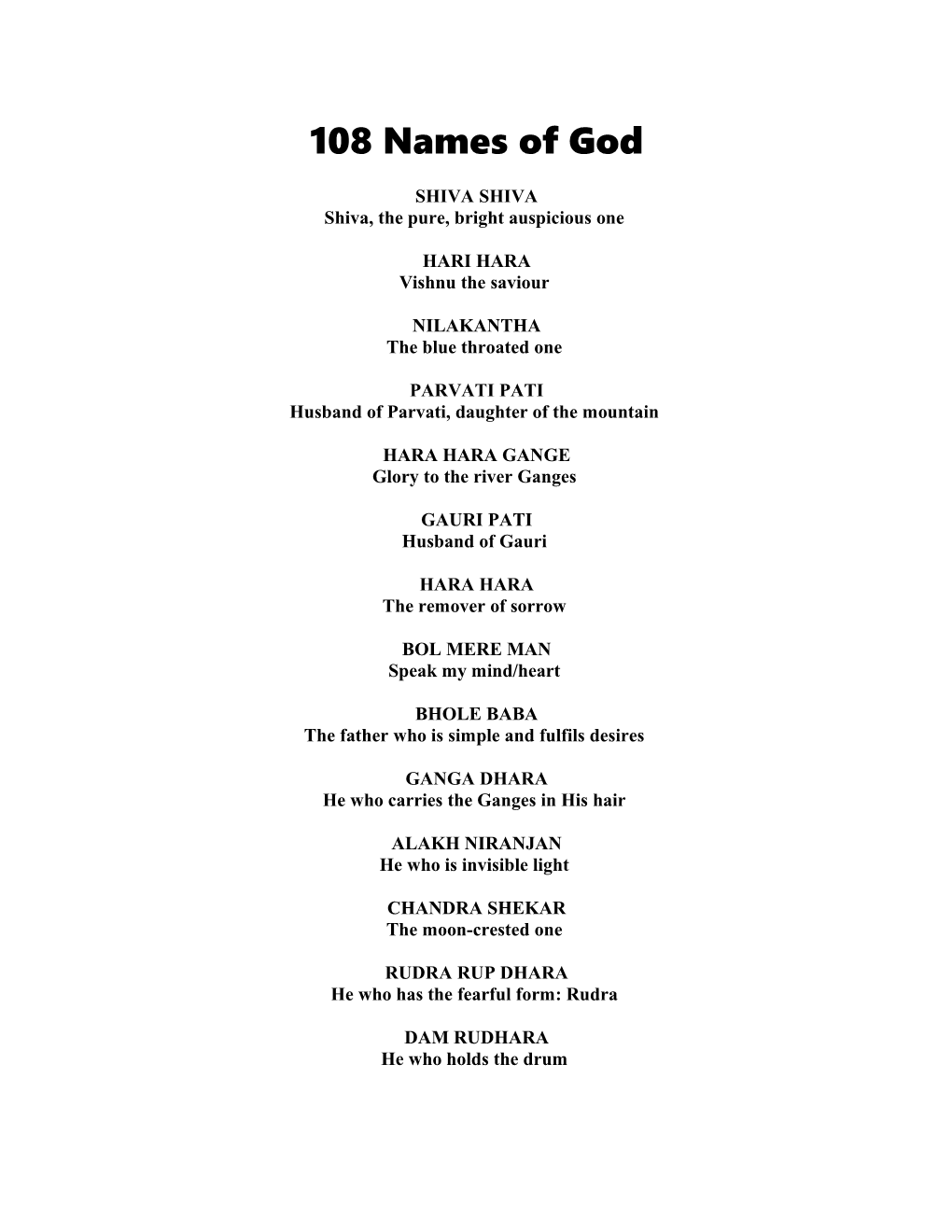 108 Names of God