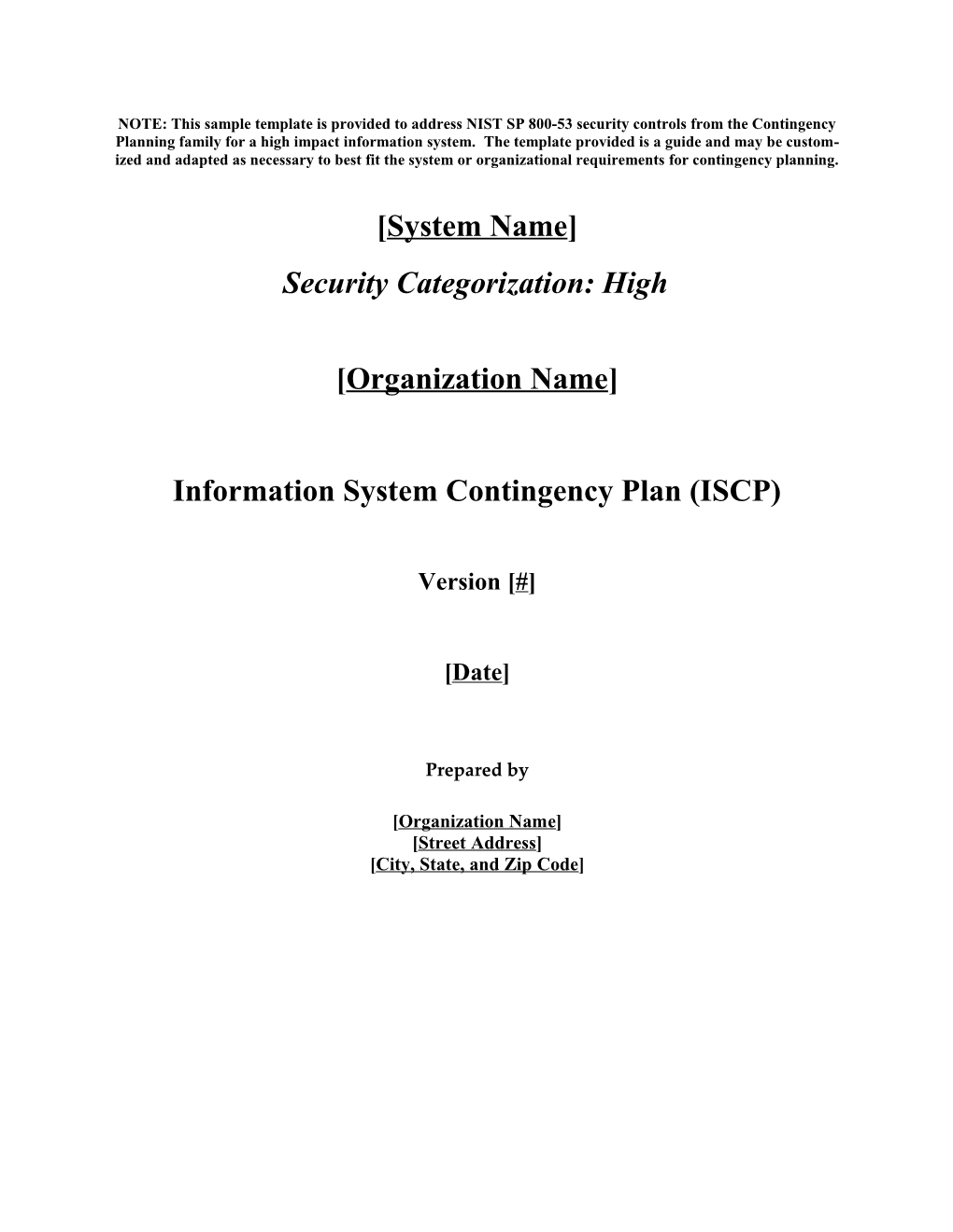 Information System Contingency Plan (ISCP)