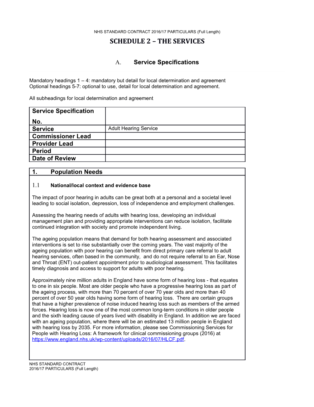 NHS STANDARD CONTRACT 2016/17PARTICULARS (Full Length)