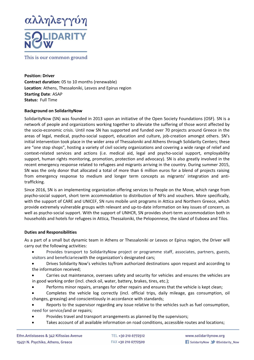 Contract Duration: 05 to 10 Months (Renewable)