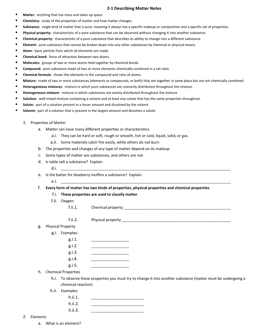 2-1 Describing Matter Notes