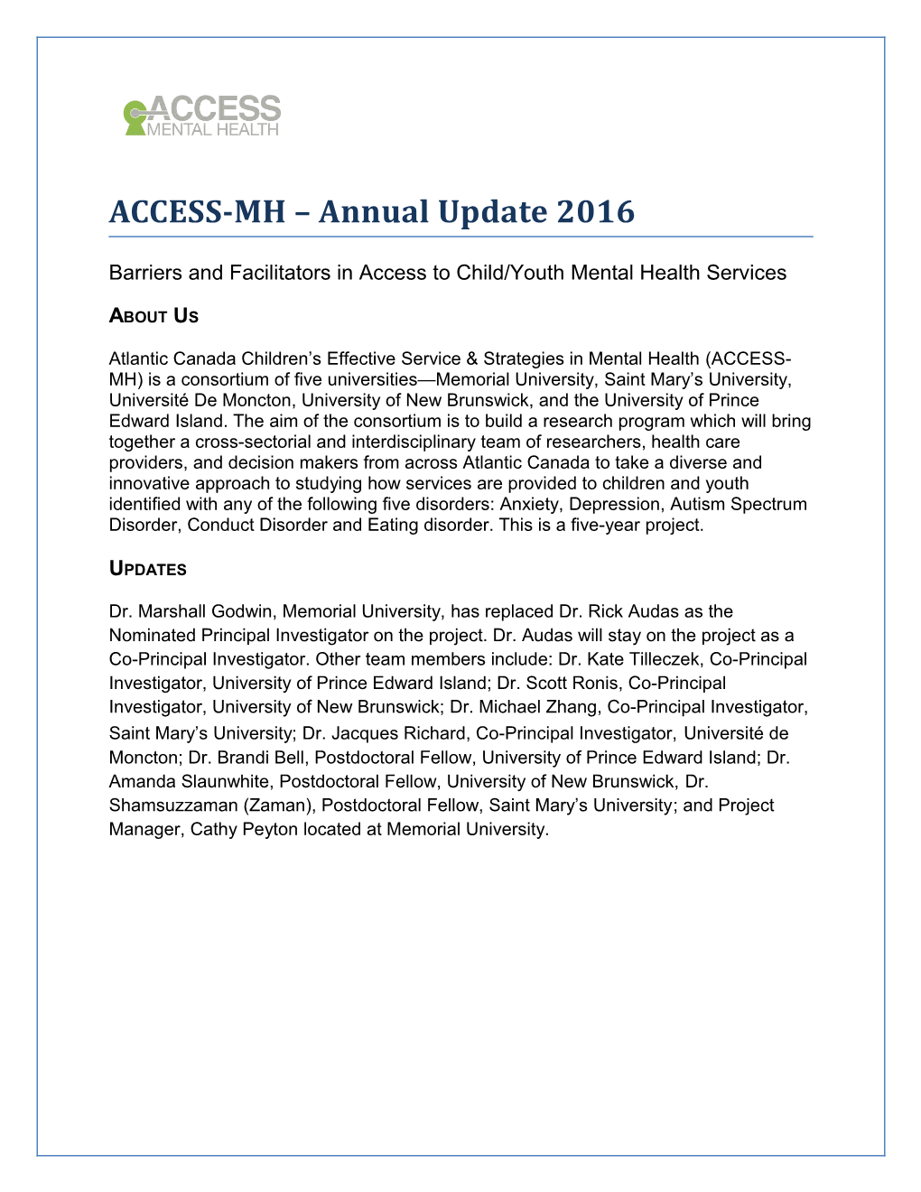 Barriers and Facilitators in Access to Child/Youth Mental Health Services