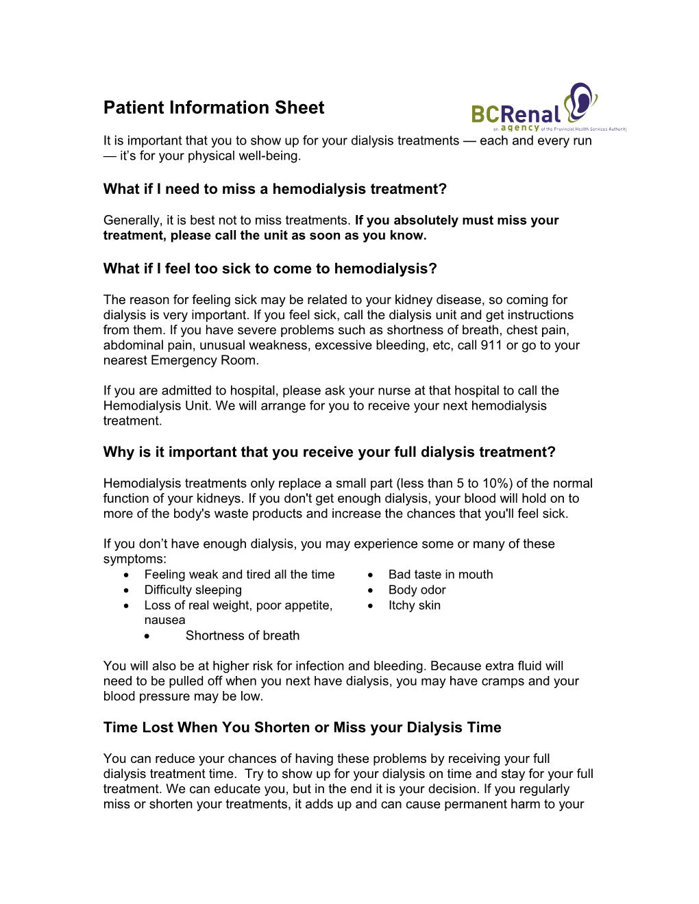 Missed Appointments - Patient Information Sheet and Consent Form