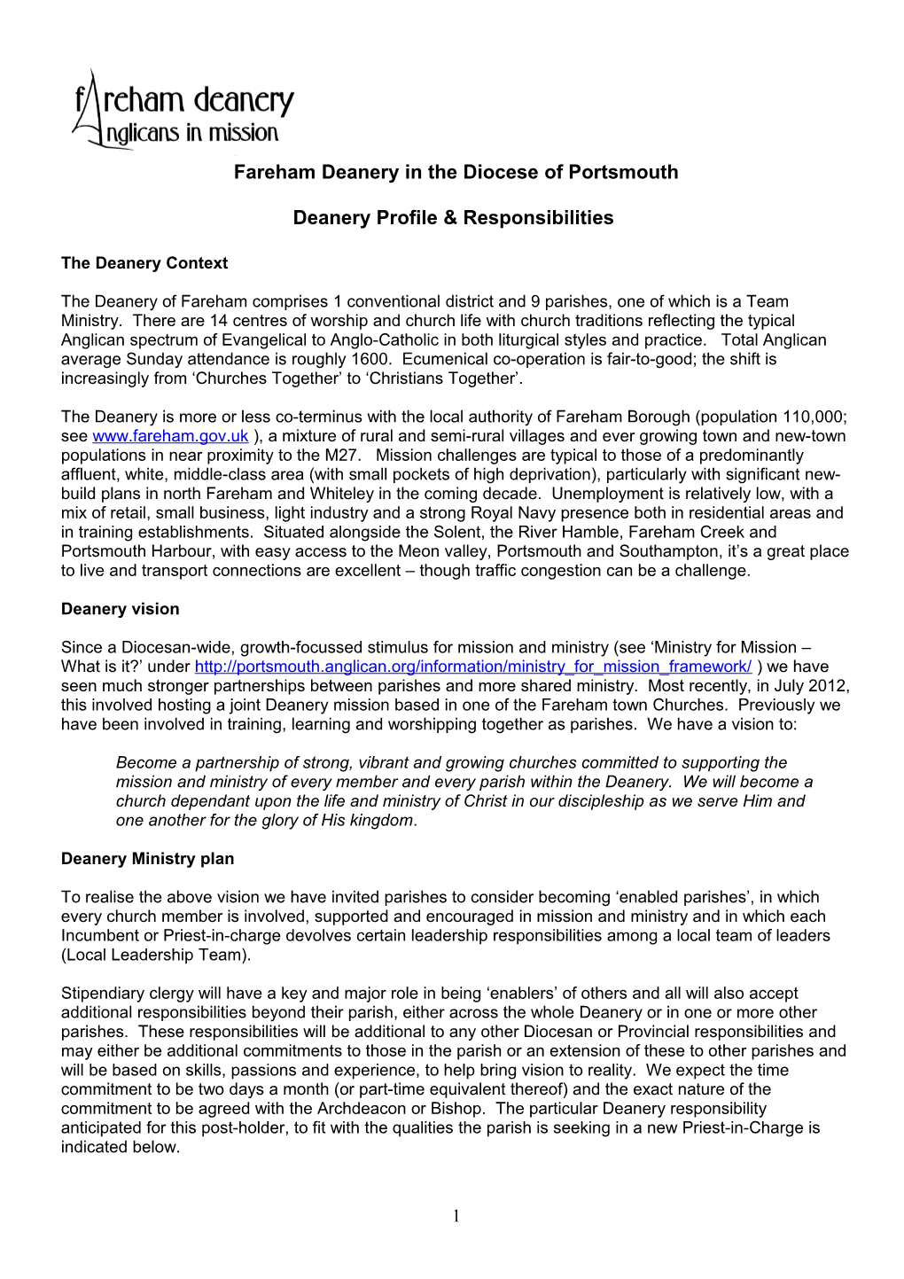 Fareham Deanery in the Diocese of Portsmouth