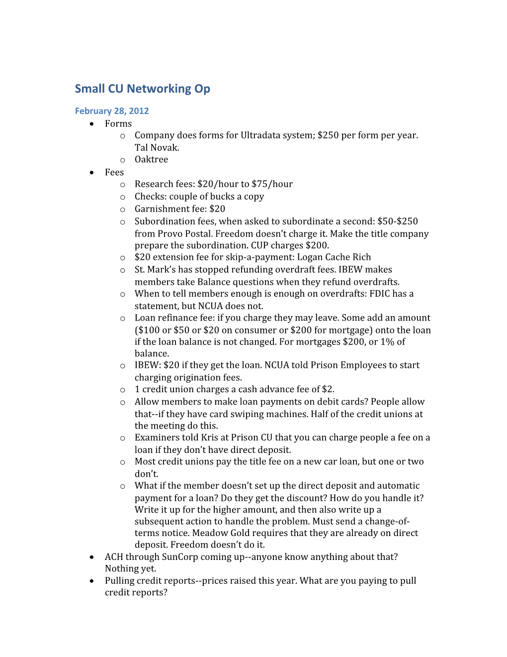 Small CU Networking Op