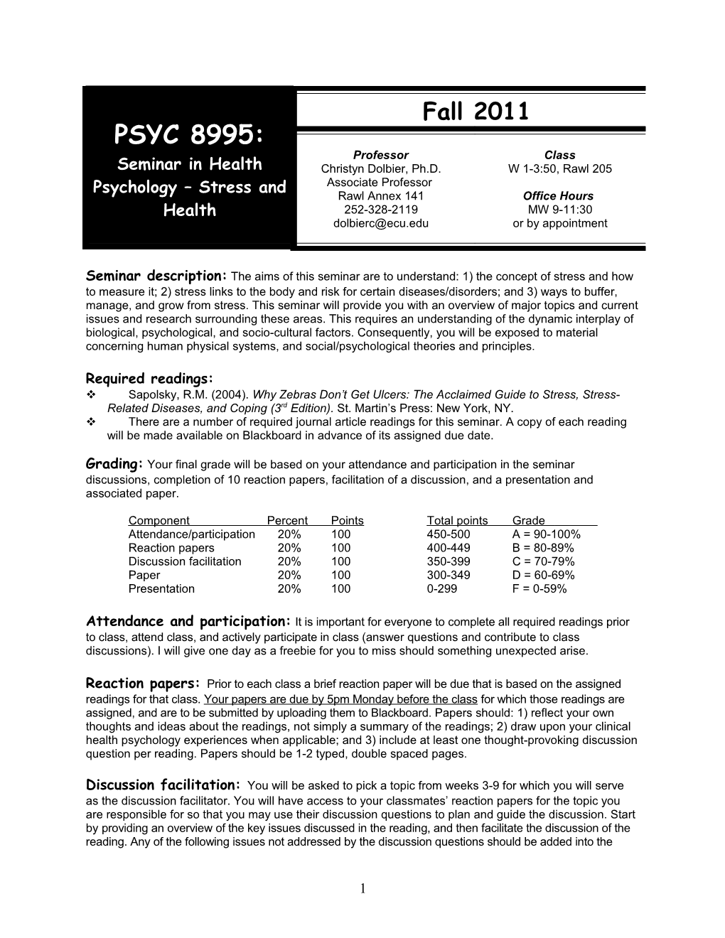 PSYC 6501: Problems in Psychology: Health Psychology