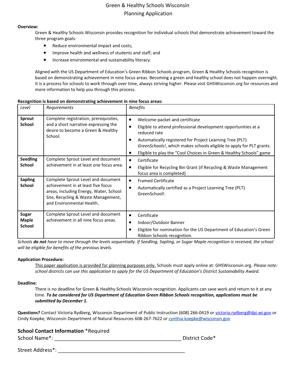 U.S. Department of Education Green Ribbion Schools: Sample Application July 2012 (MS Word)