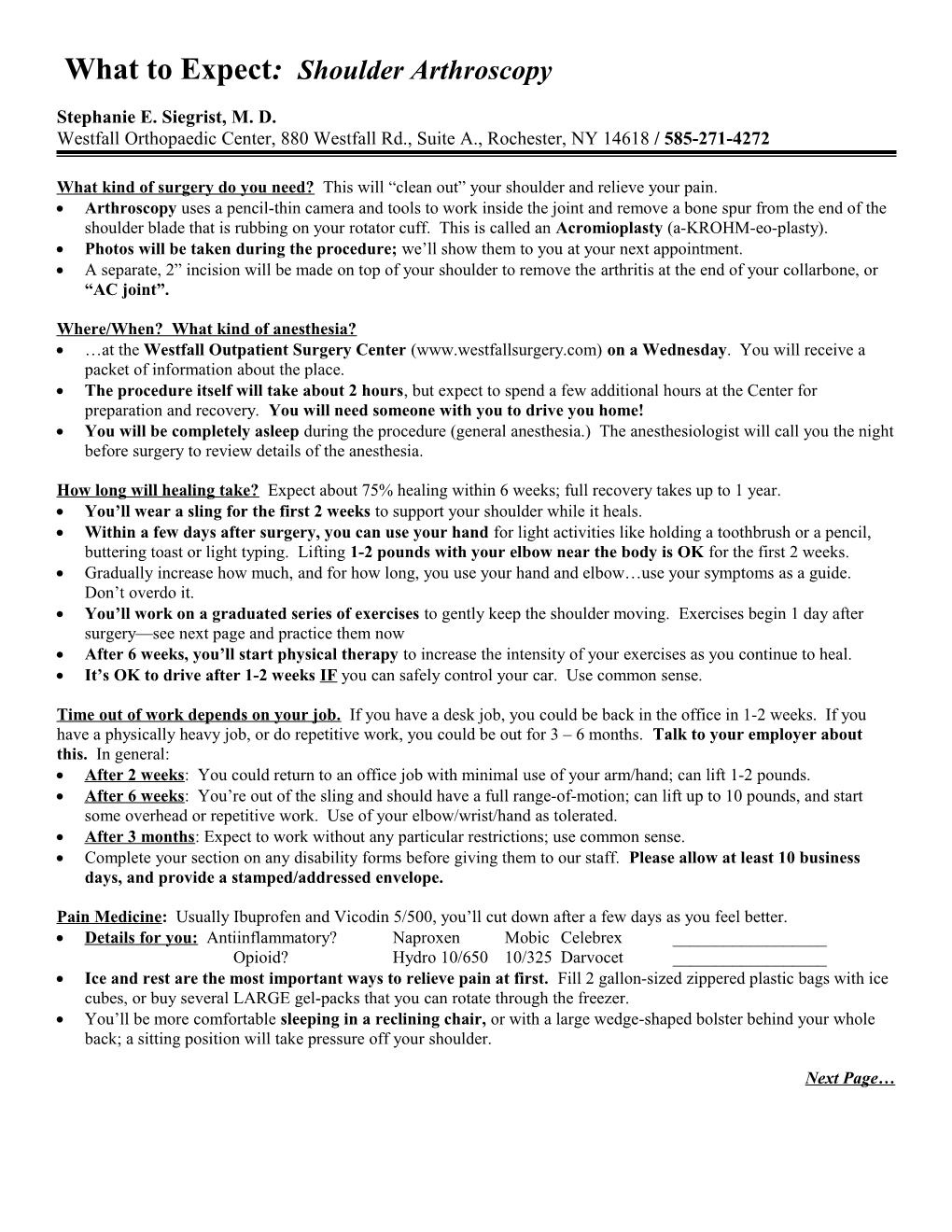 Patient S Instructions for an Upper Extremity Injury