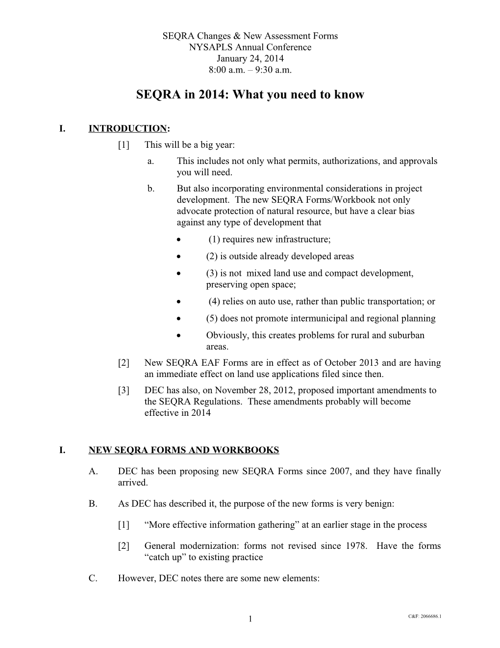 SEQRA Changes & New Assessment Forms