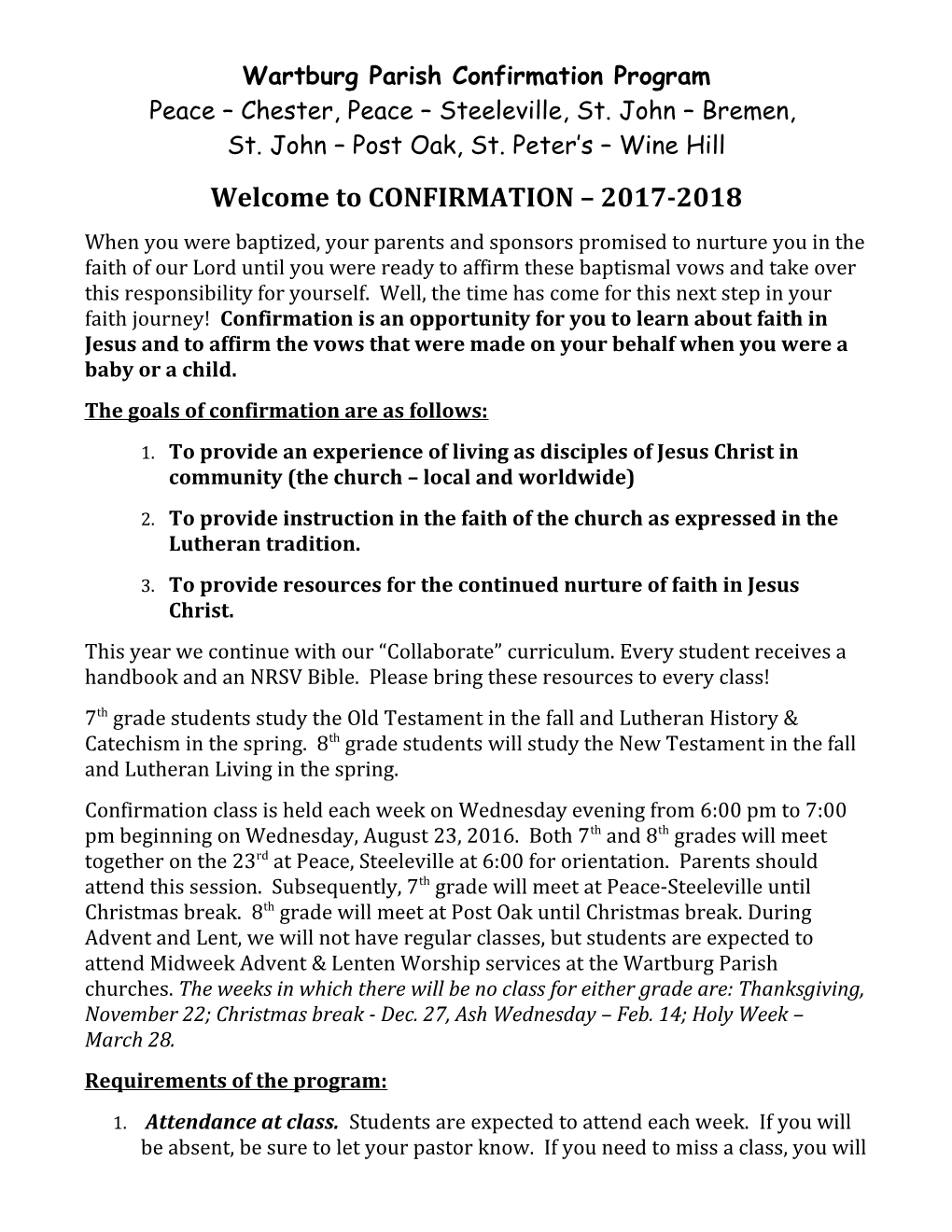 Wartburg Parish Confirmation Program