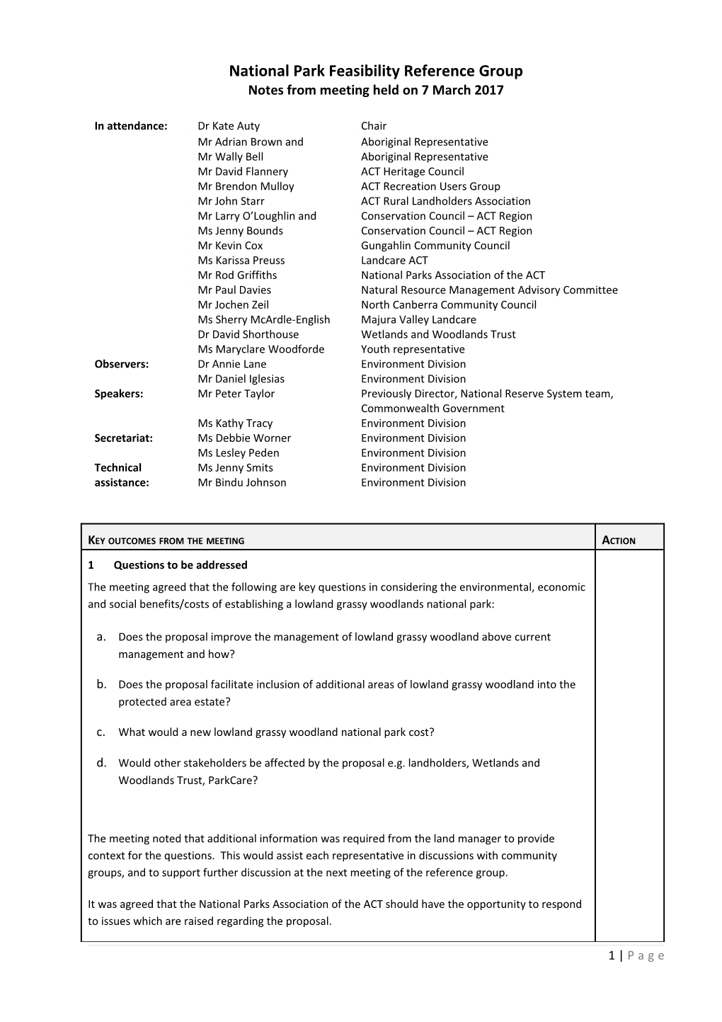 National Park Feasibility Reference Group