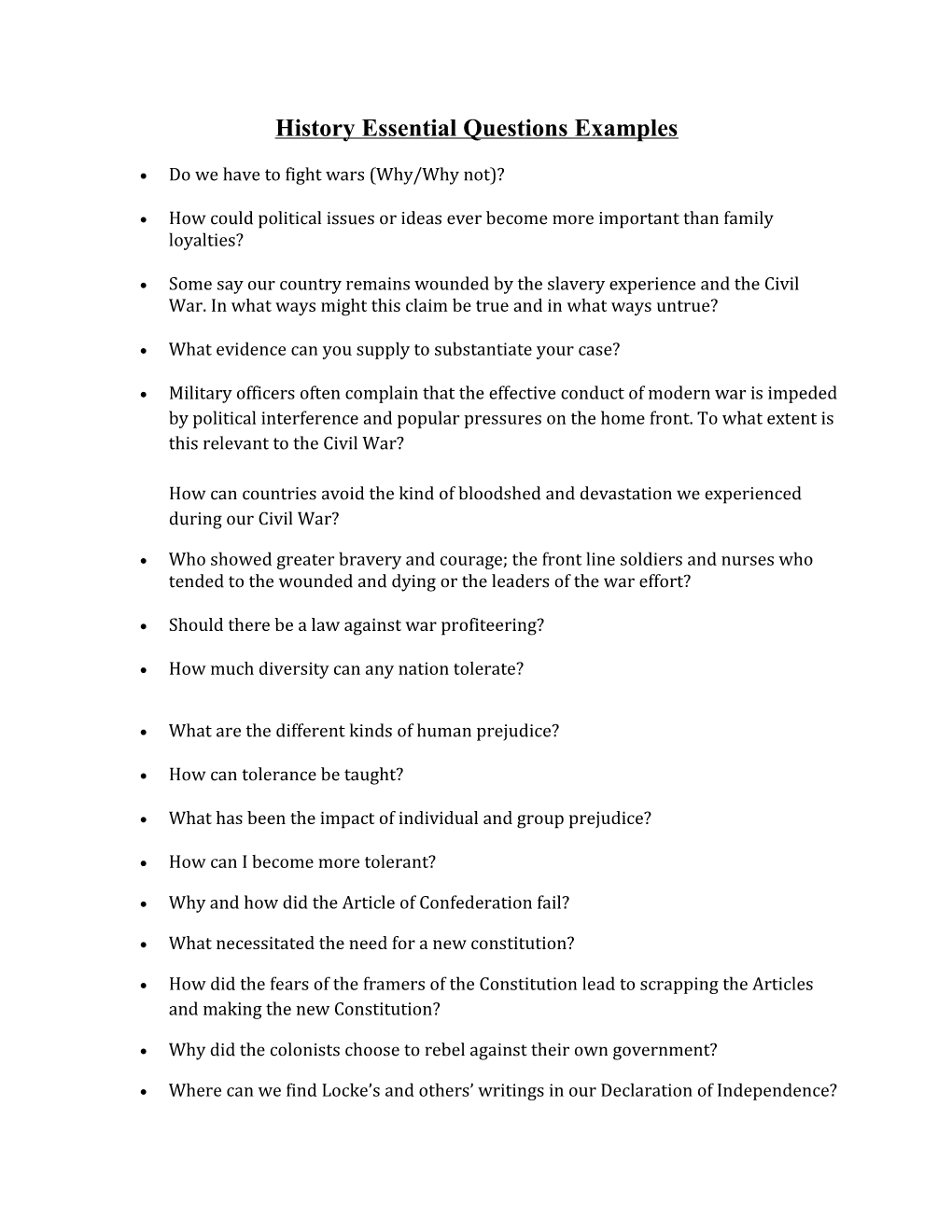 History Essential Questions Examples