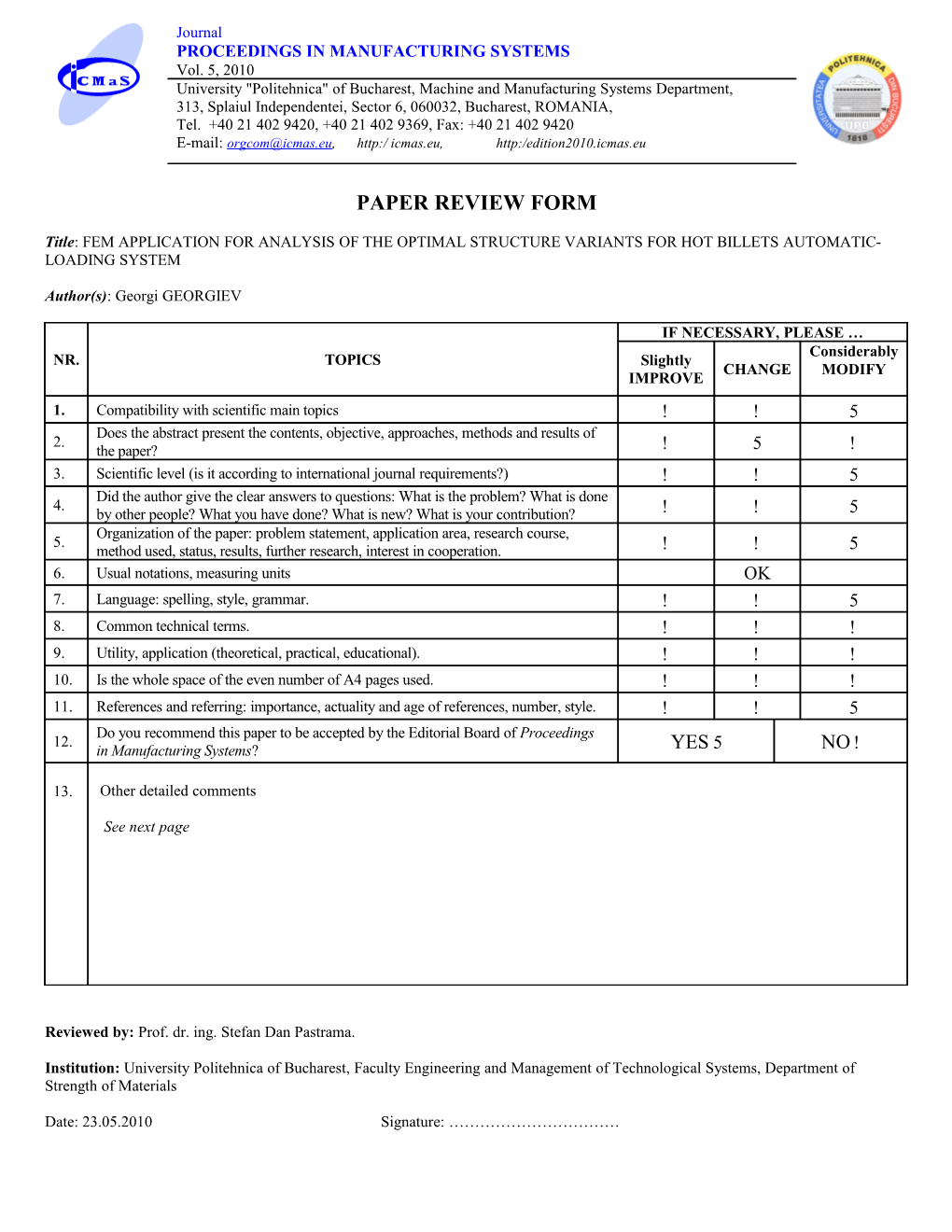 Proceedings in Manufacturing Systems