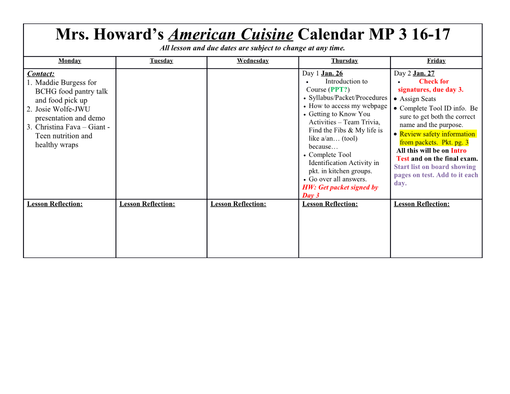 Mrs. Howard S American Cuisine Calendar MP 3 16-17