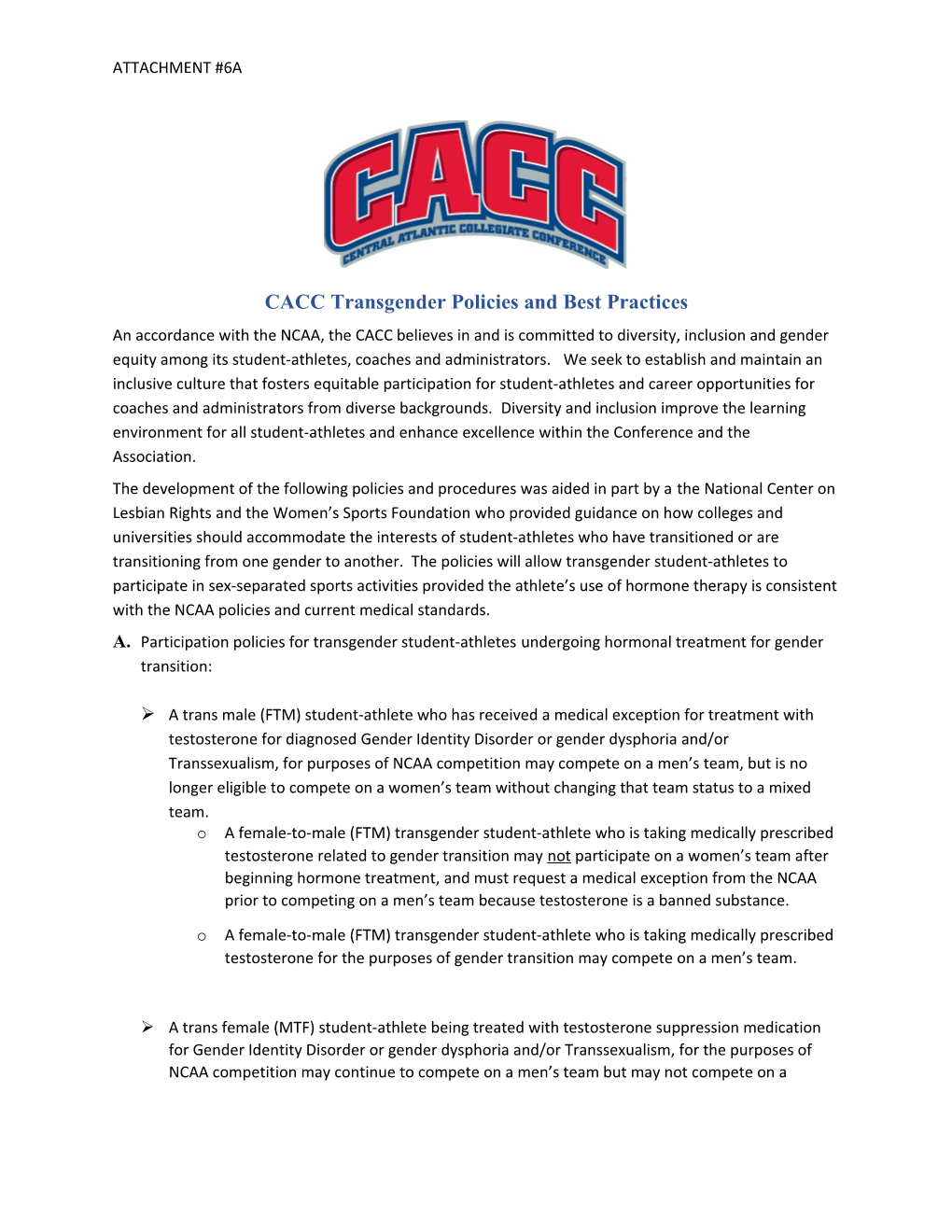 CACC Transgender Policies and Best Practices