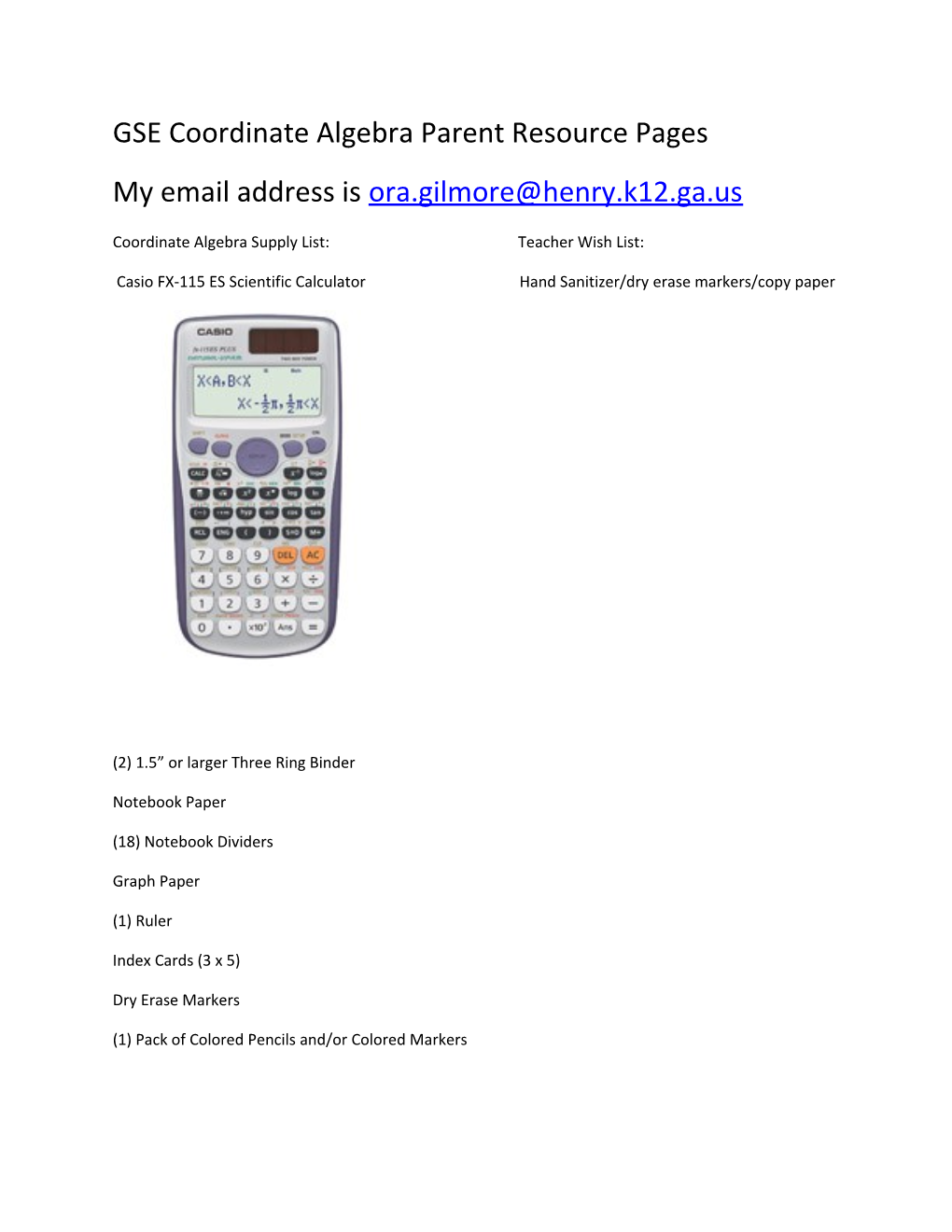 GSE Coordinate Algebra Parent Resource Pages