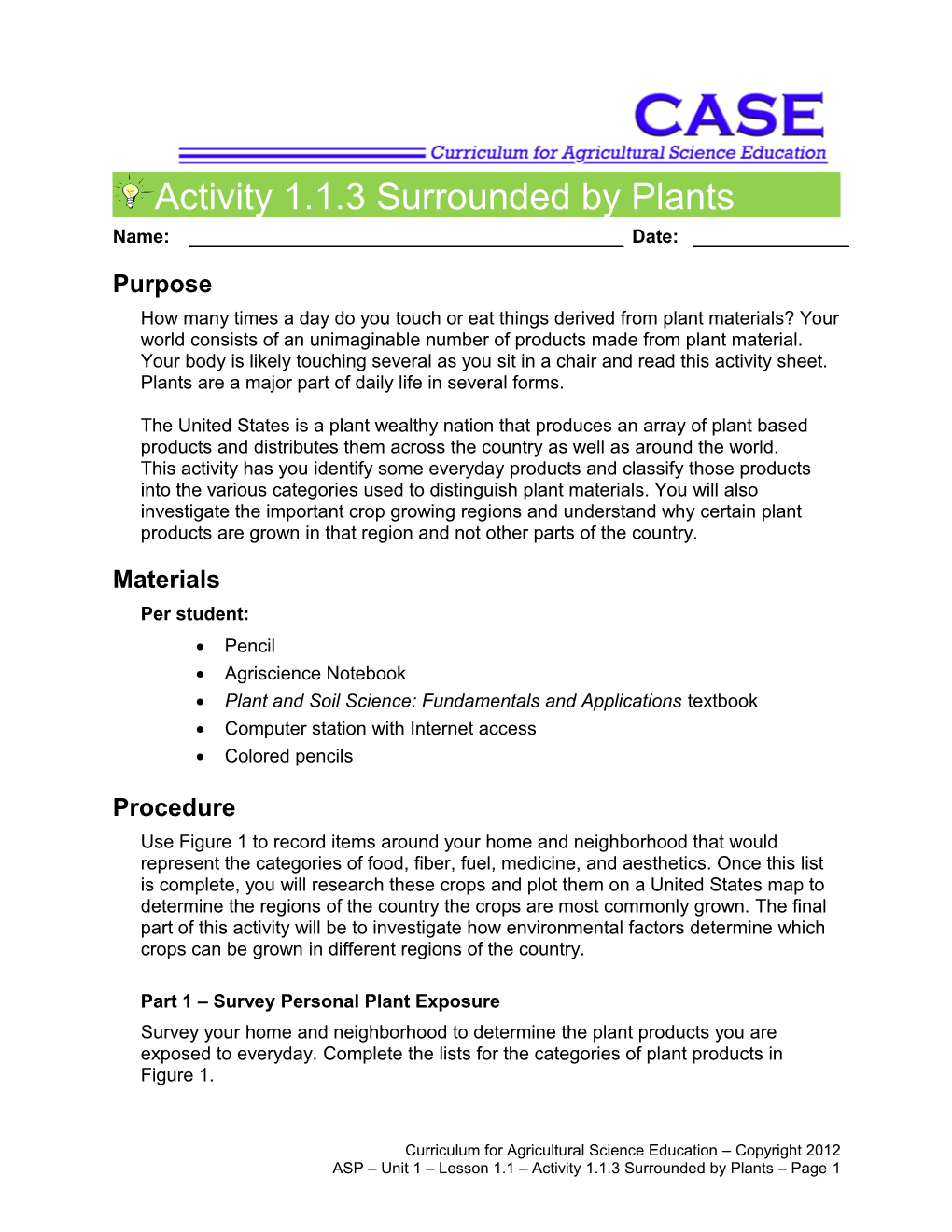 Activity 1.1.3 Surrounded by Plants