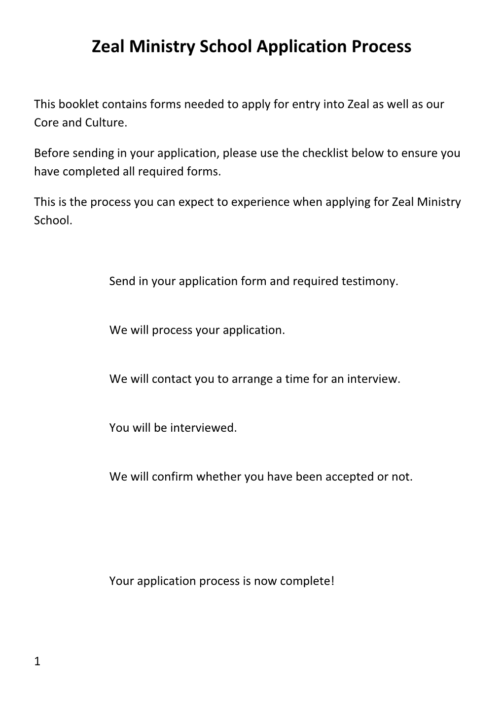 Zeal Ministry School Application Process