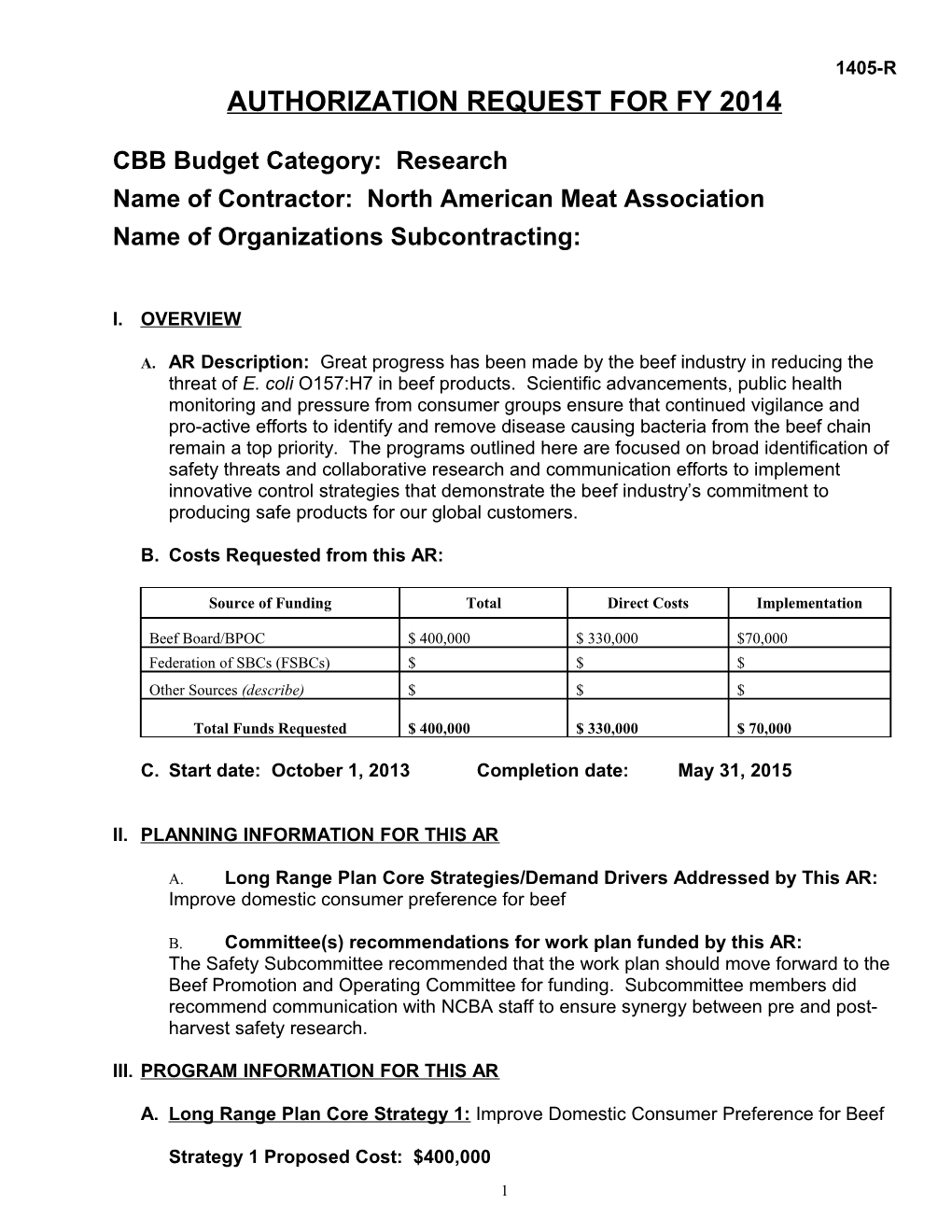 CBB Budget Category: Research