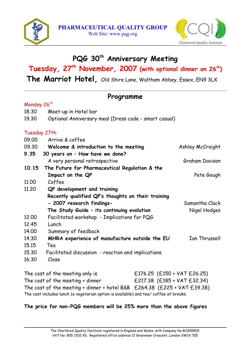 Meeting Notice for 30Th Anniversary PQG 2007