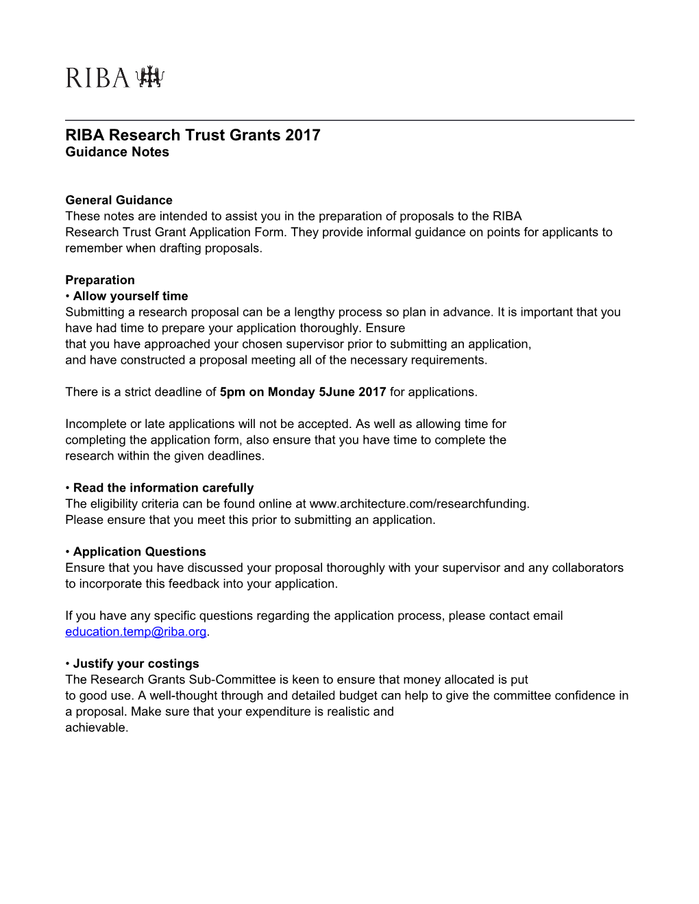 RIBA Research Trust Grants 2017