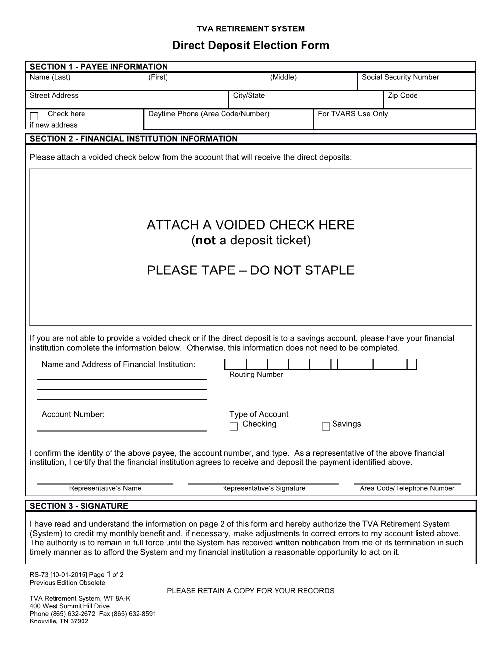 Direct Deposit Election Form