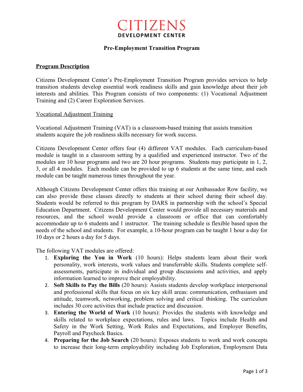 Pre-Employment Transition Program