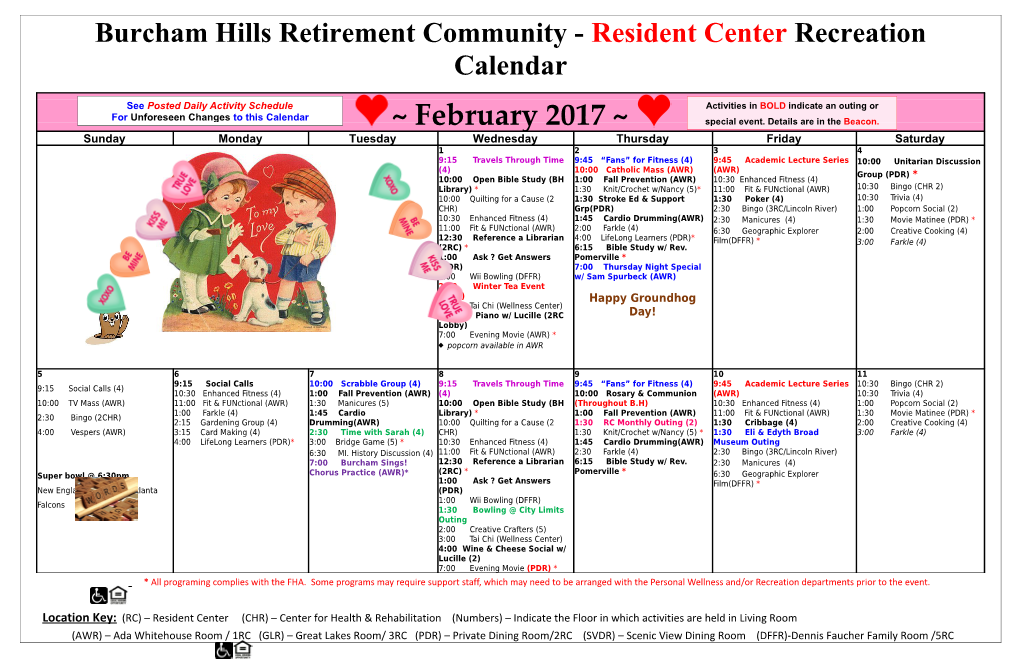 Burcham Hills Retirement Community - Residentcenter Recreation Calendar