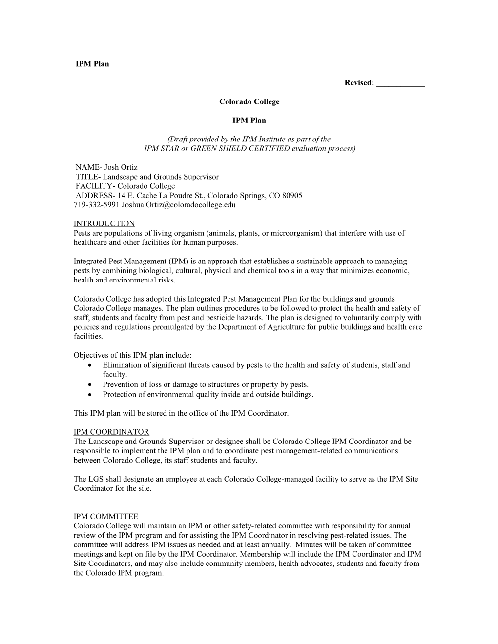 Sample IPM Plan