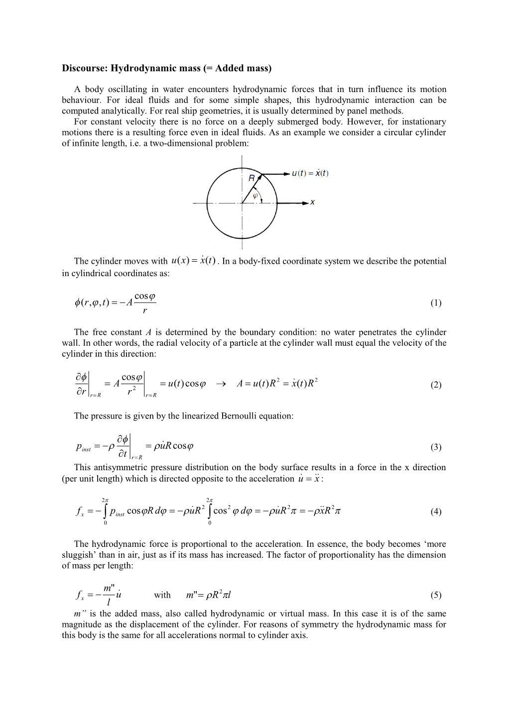 Discourse: Hydrodynamic Mass (= Added Mass)