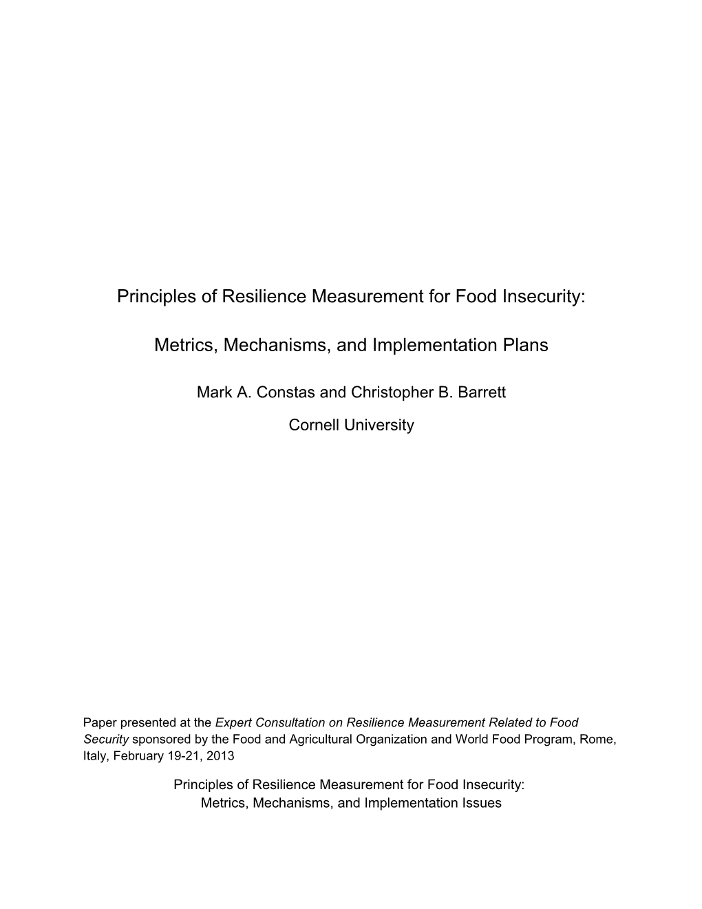 Principles of Resilience Measurement for Food Insecurity
