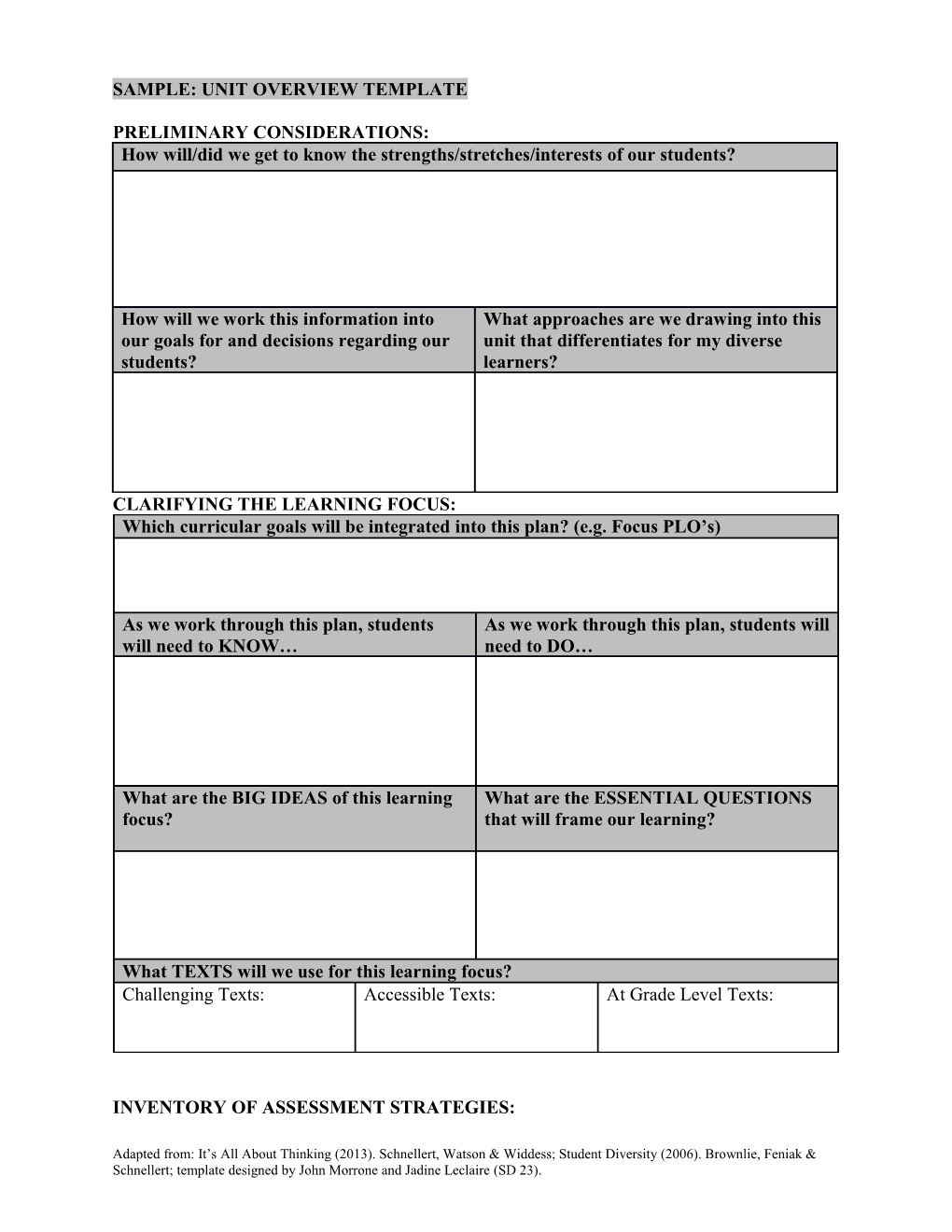 Sample: Unit Overview Template