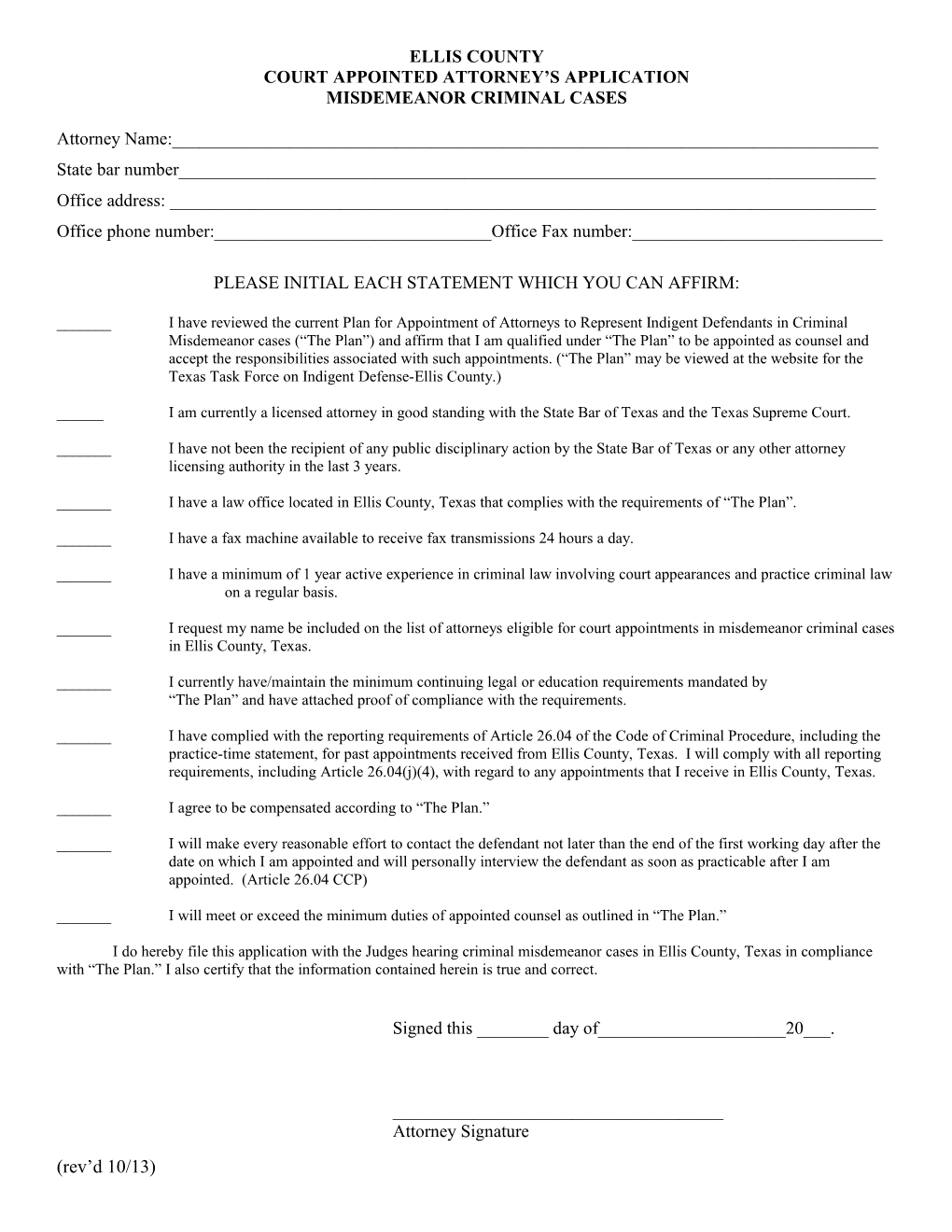 Court Appointed Attorney S Application