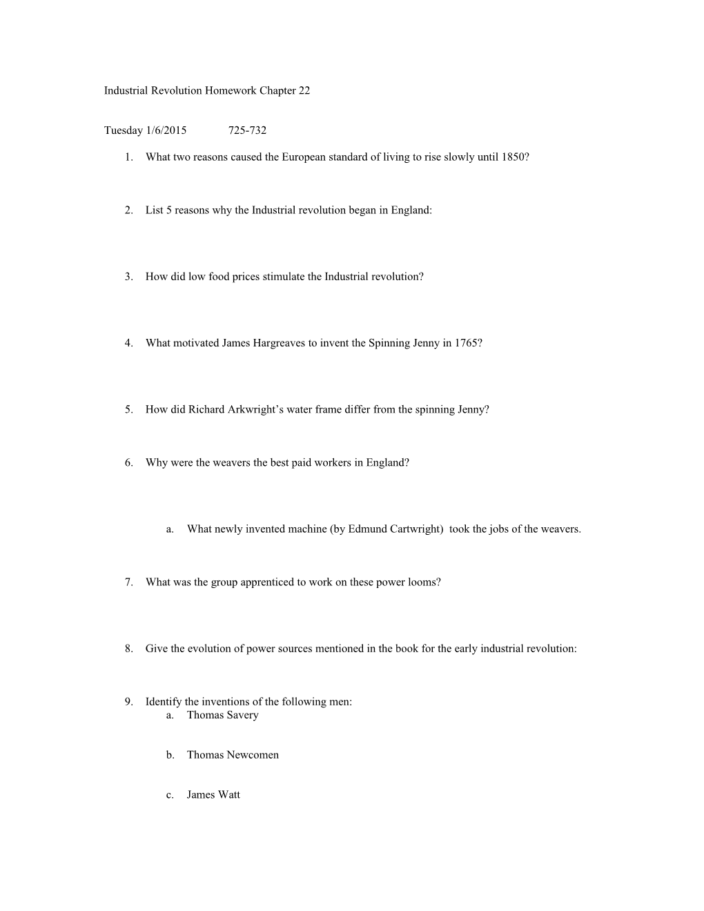 Industrial Revolution Homework Chapter 22