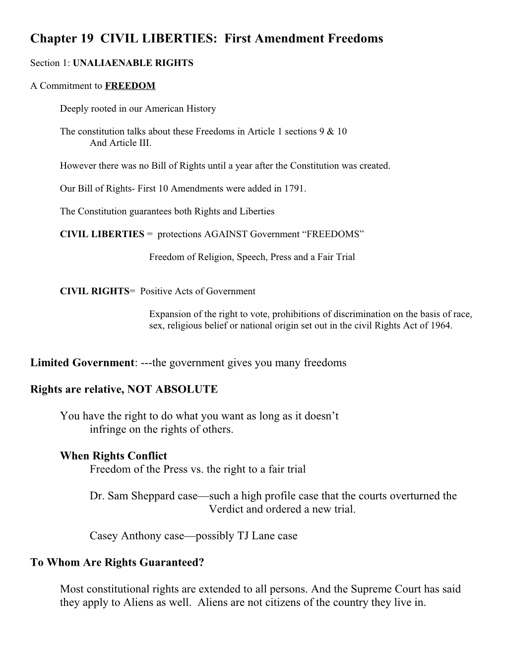 Chapter 19 CIVIL LIBERTIES: First Amendment Freedoms